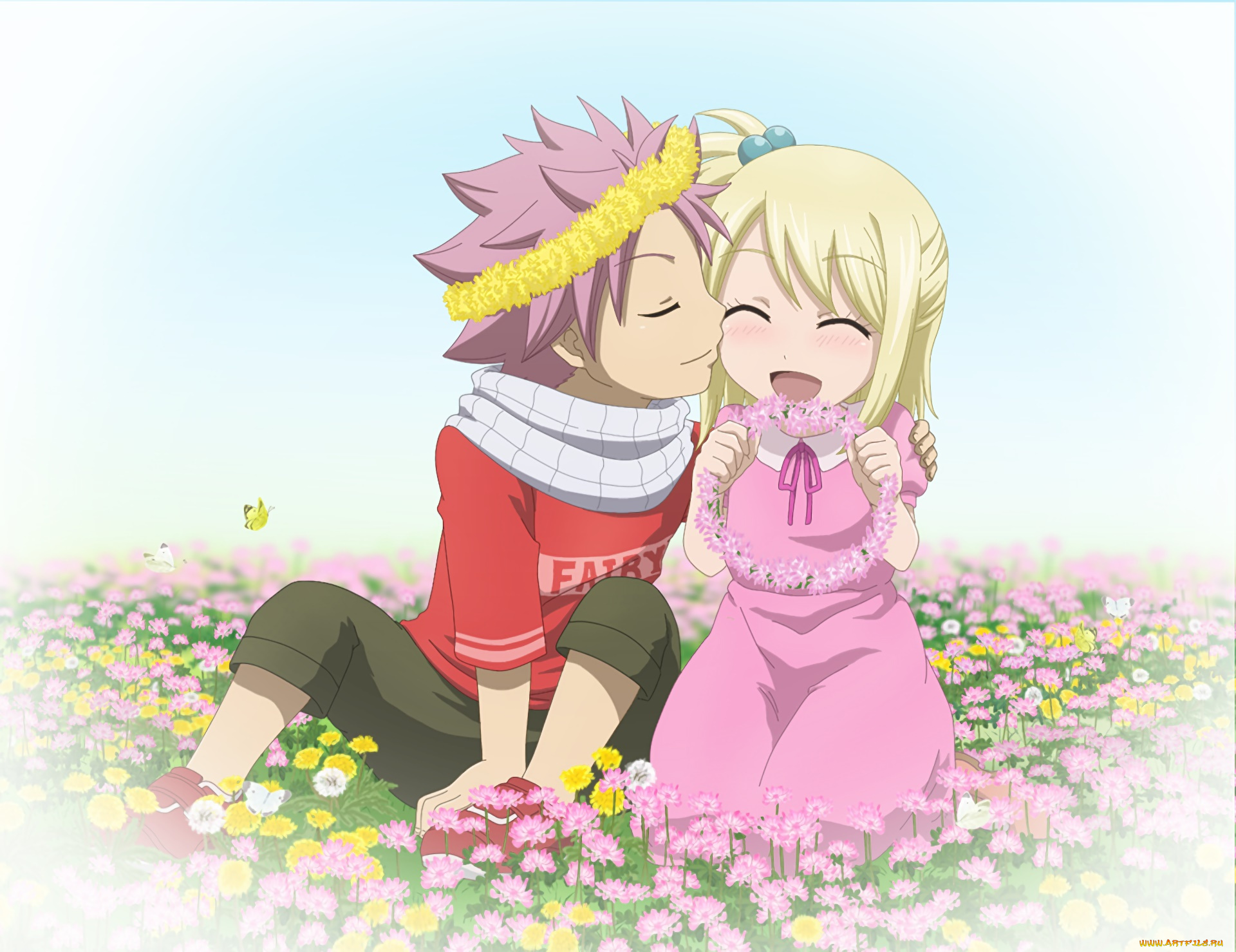 аниме, fairy, tail, парень, фон, взгляд, девушка