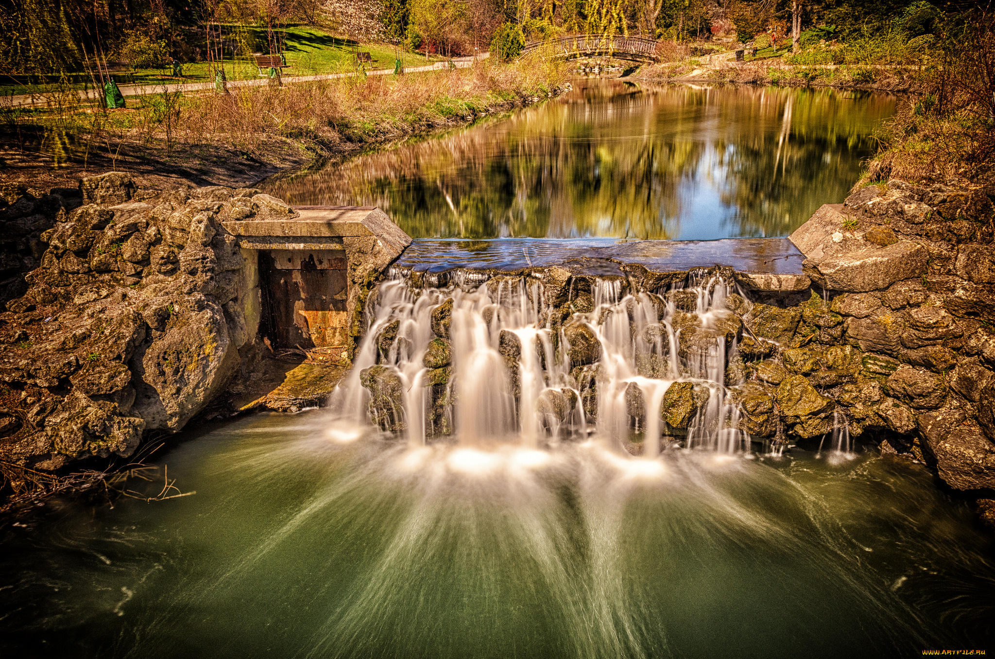 природа, водопады, водопад, река, ес