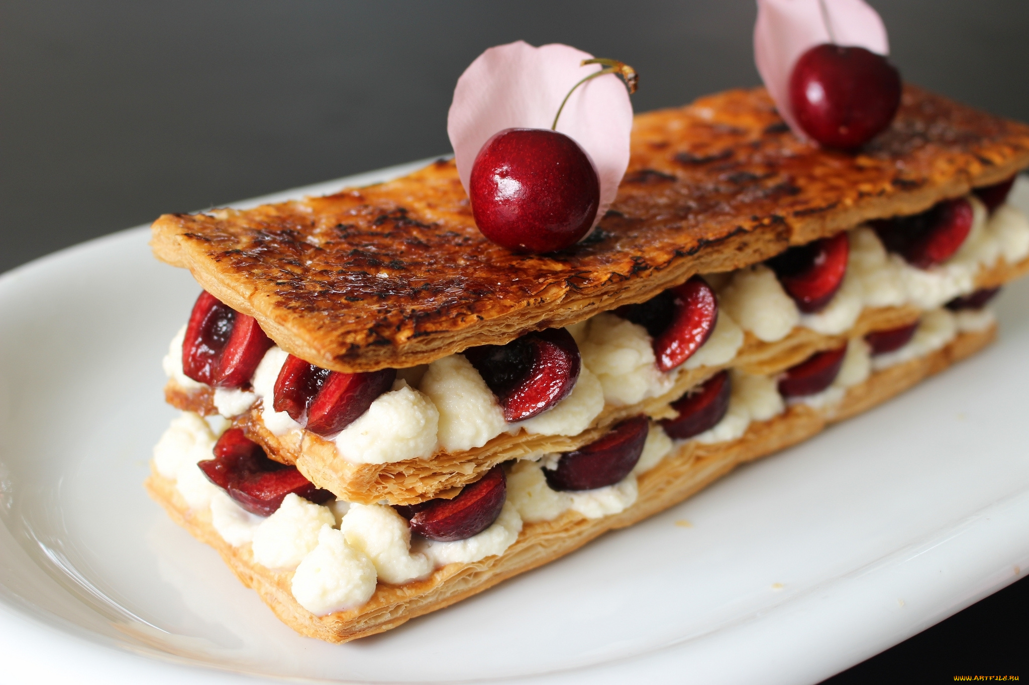 еда, торты, десерт, крем, пирожное, вишня
