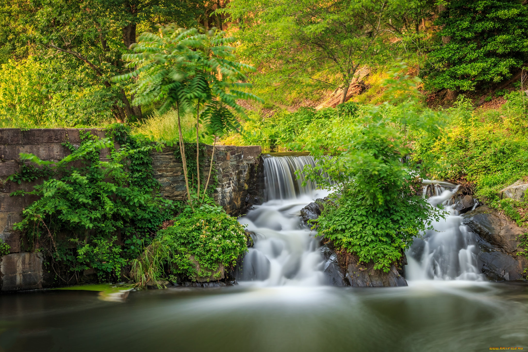 природа, водопады, река, лес, водопад