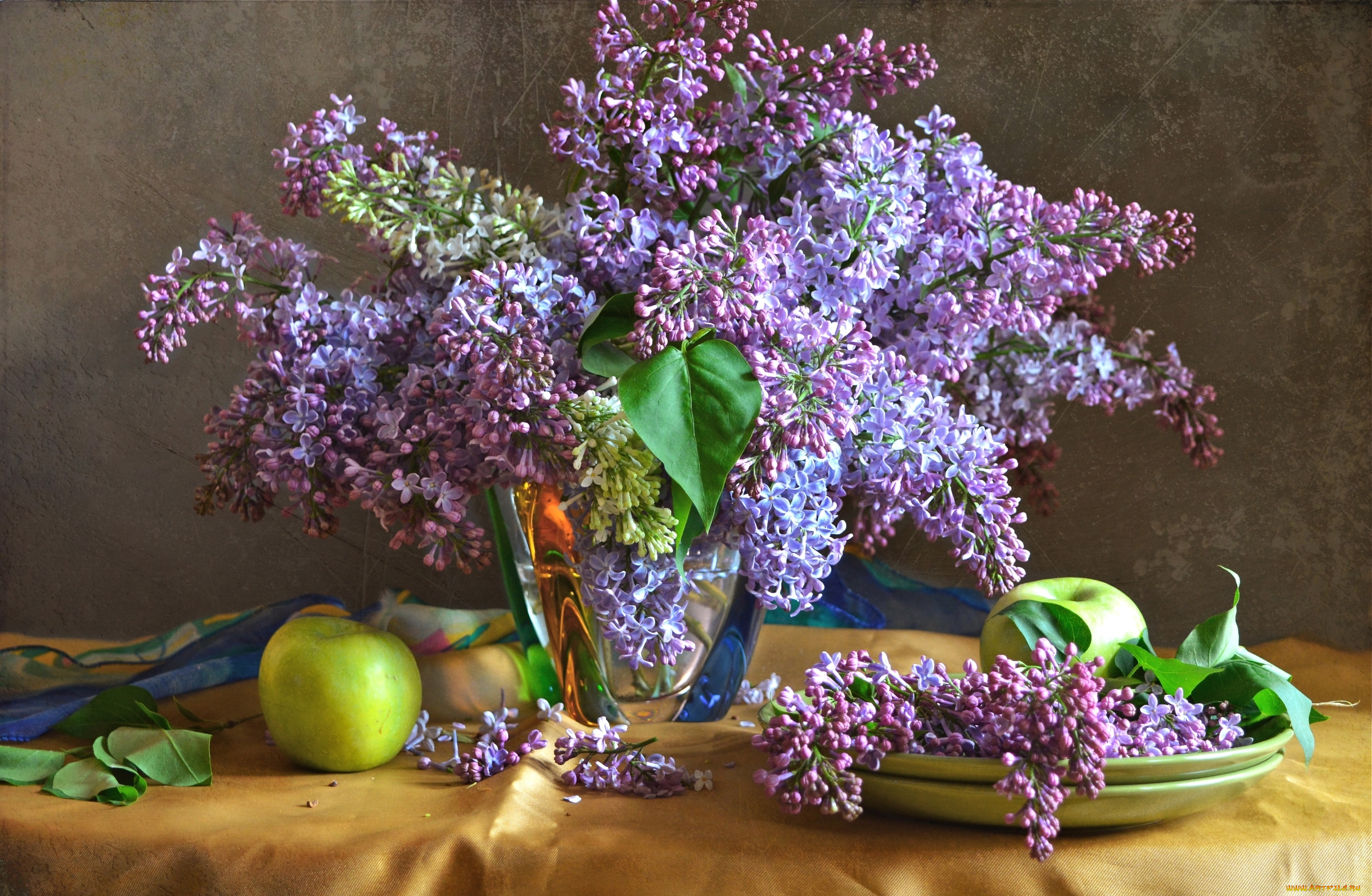 цветы, сирень, букет, яблоко
