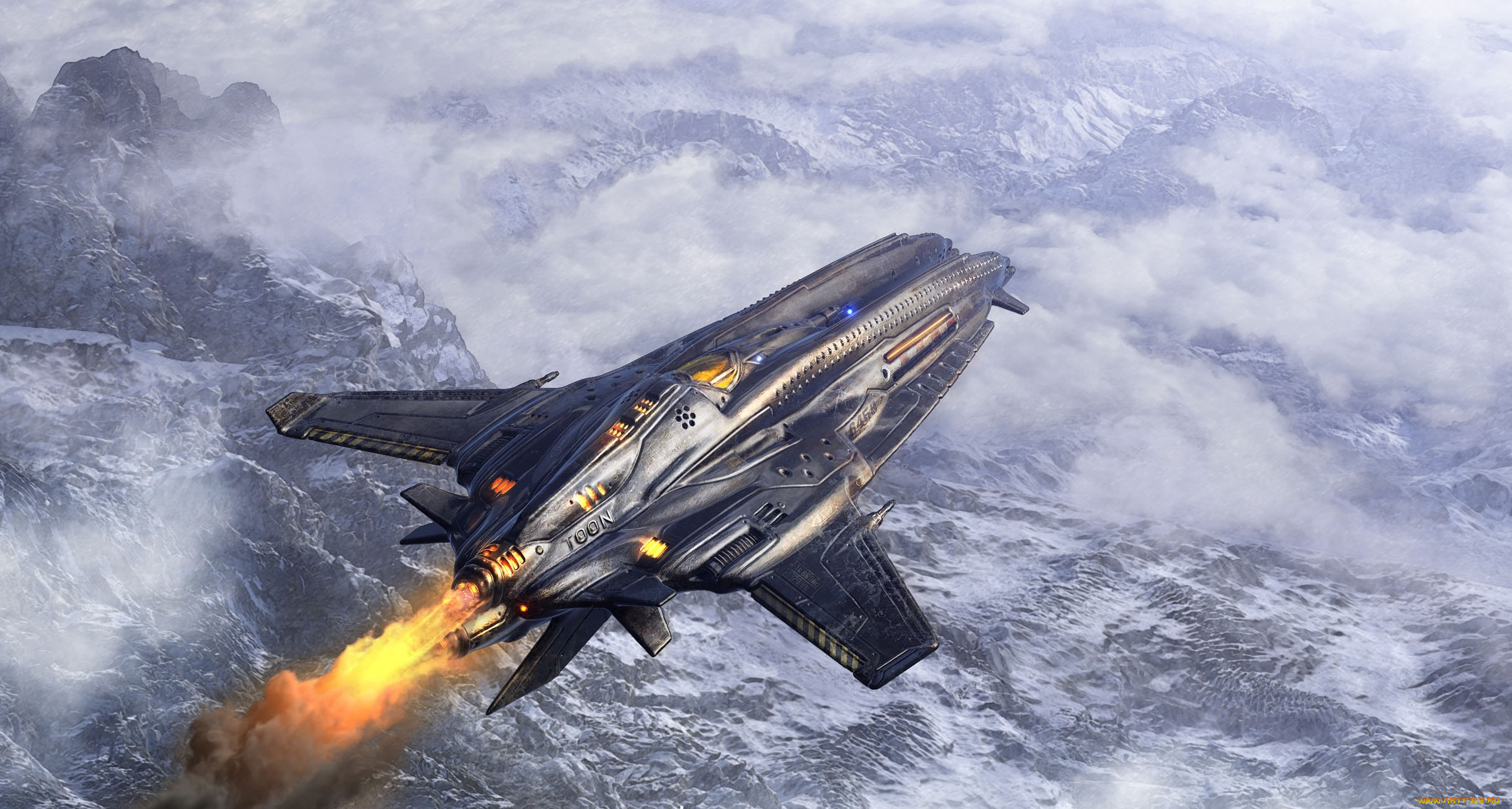 фэнтези, космические, корабли, , звездолеты, , станции, полет, горы, облака, фантастика