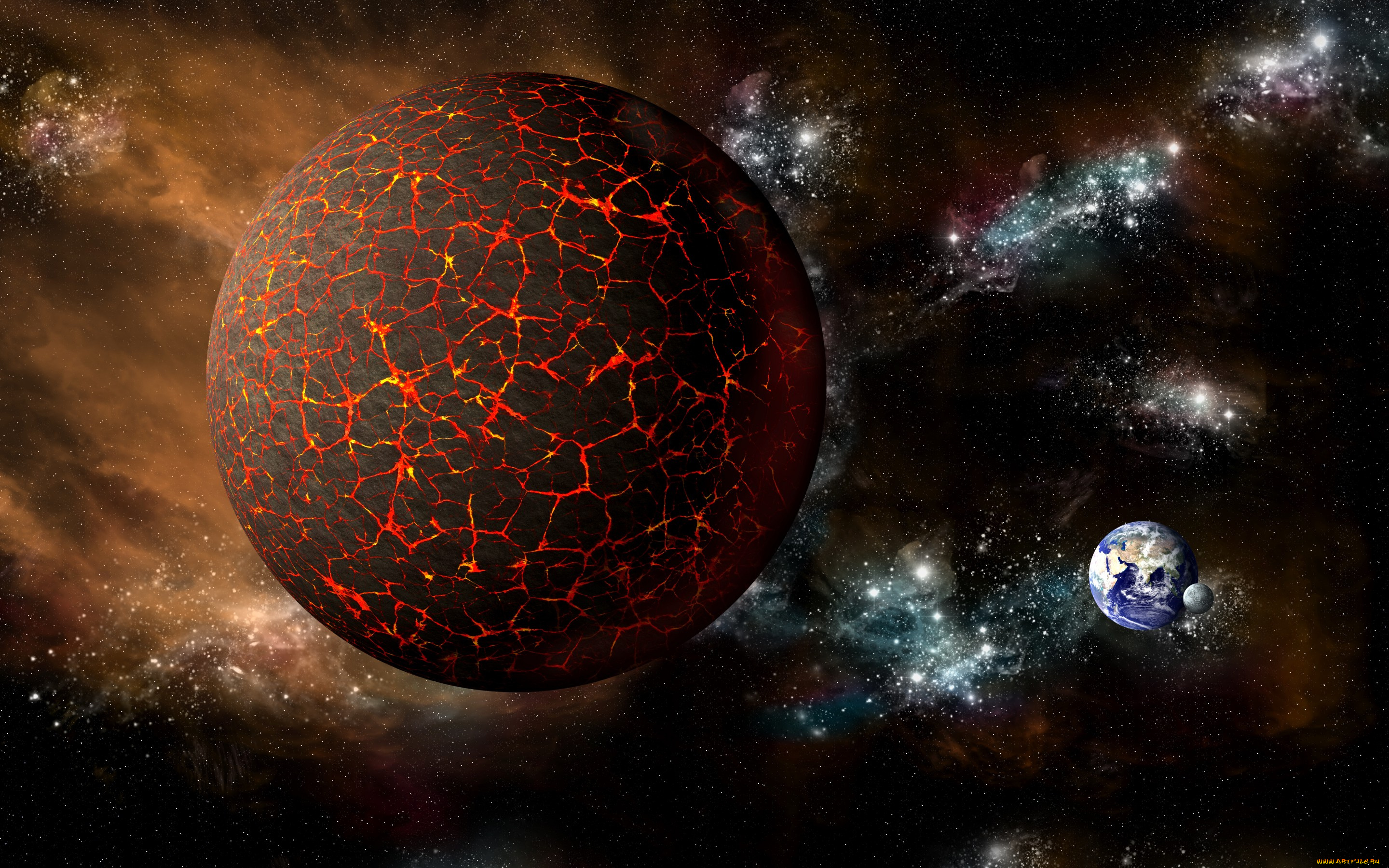 космос, арт, магма, планета, земля, луна