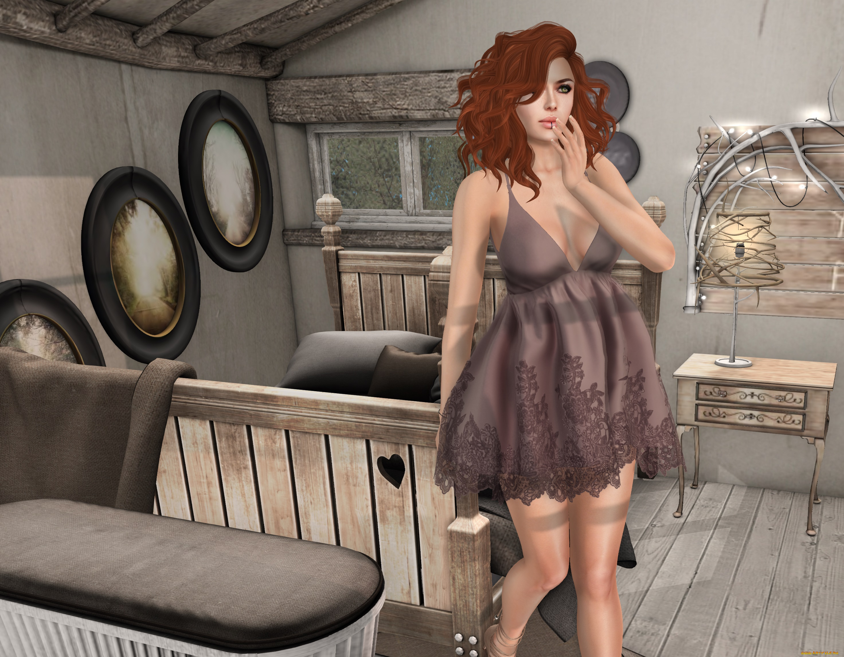 3д, графика, люди, , people, фон, взгляд, девушка, рыжая