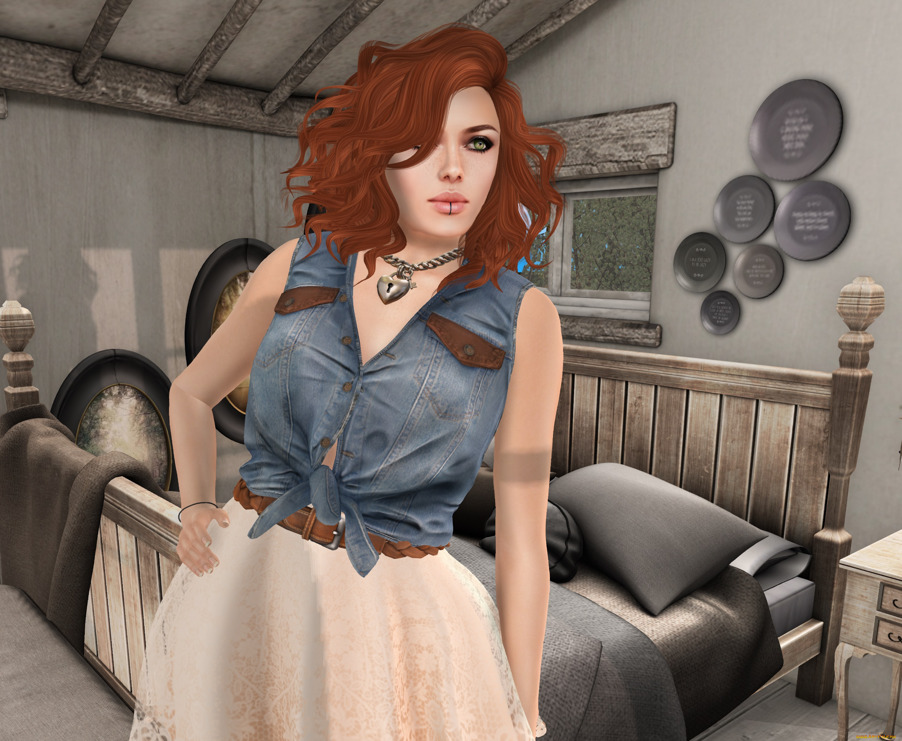 3д, графика, люди, , people, рыжая, фон, взгляд, девушка