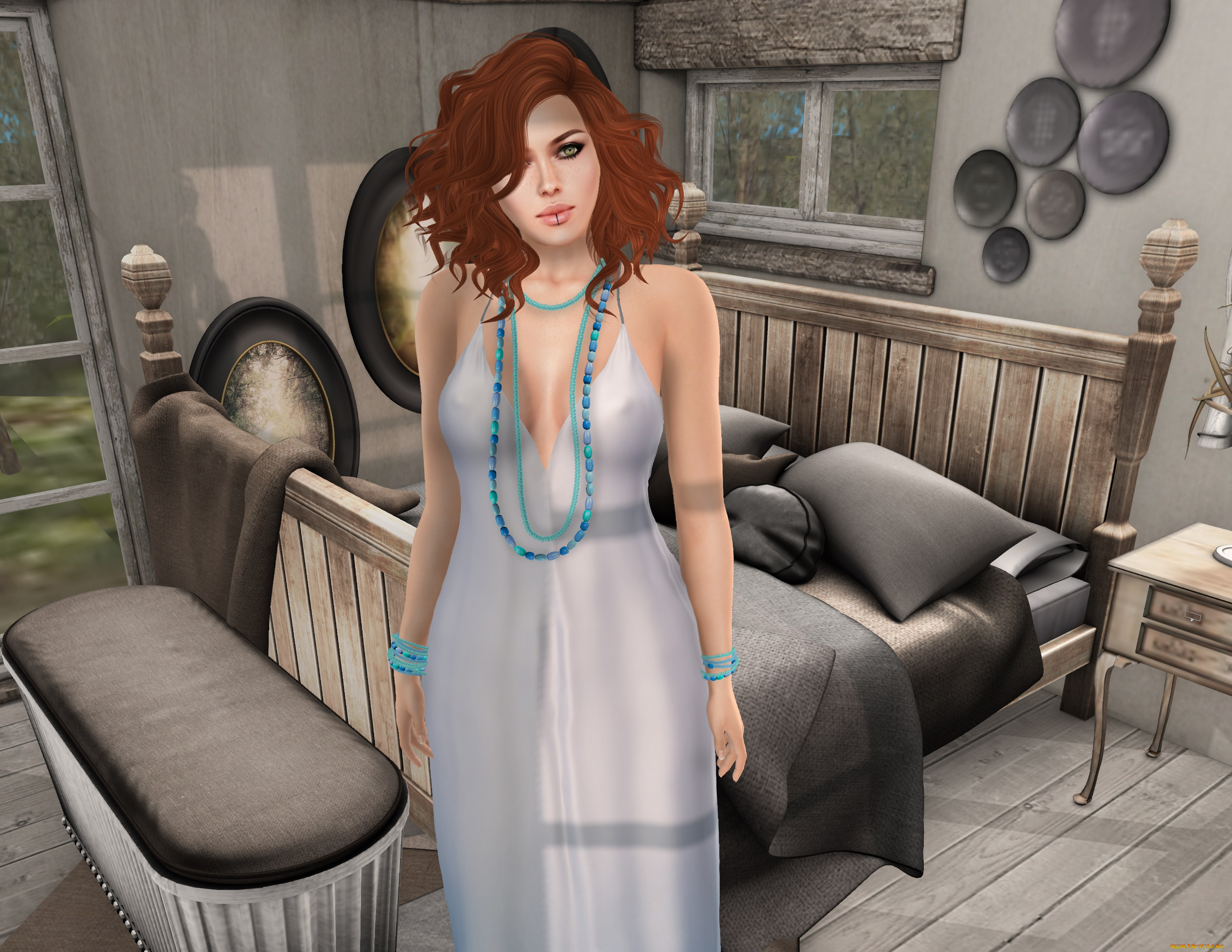 3д, графика, люди, , people, рыжая, фон, взгляд, девушка