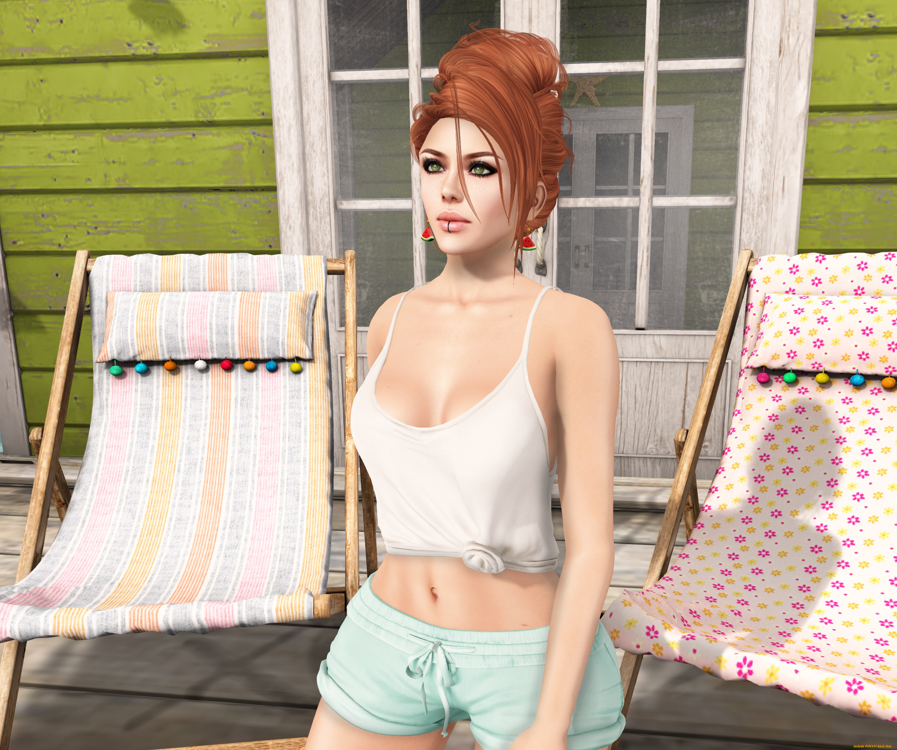 3д, графика, люди, , people, рыжая, фон, взгляд, девушка