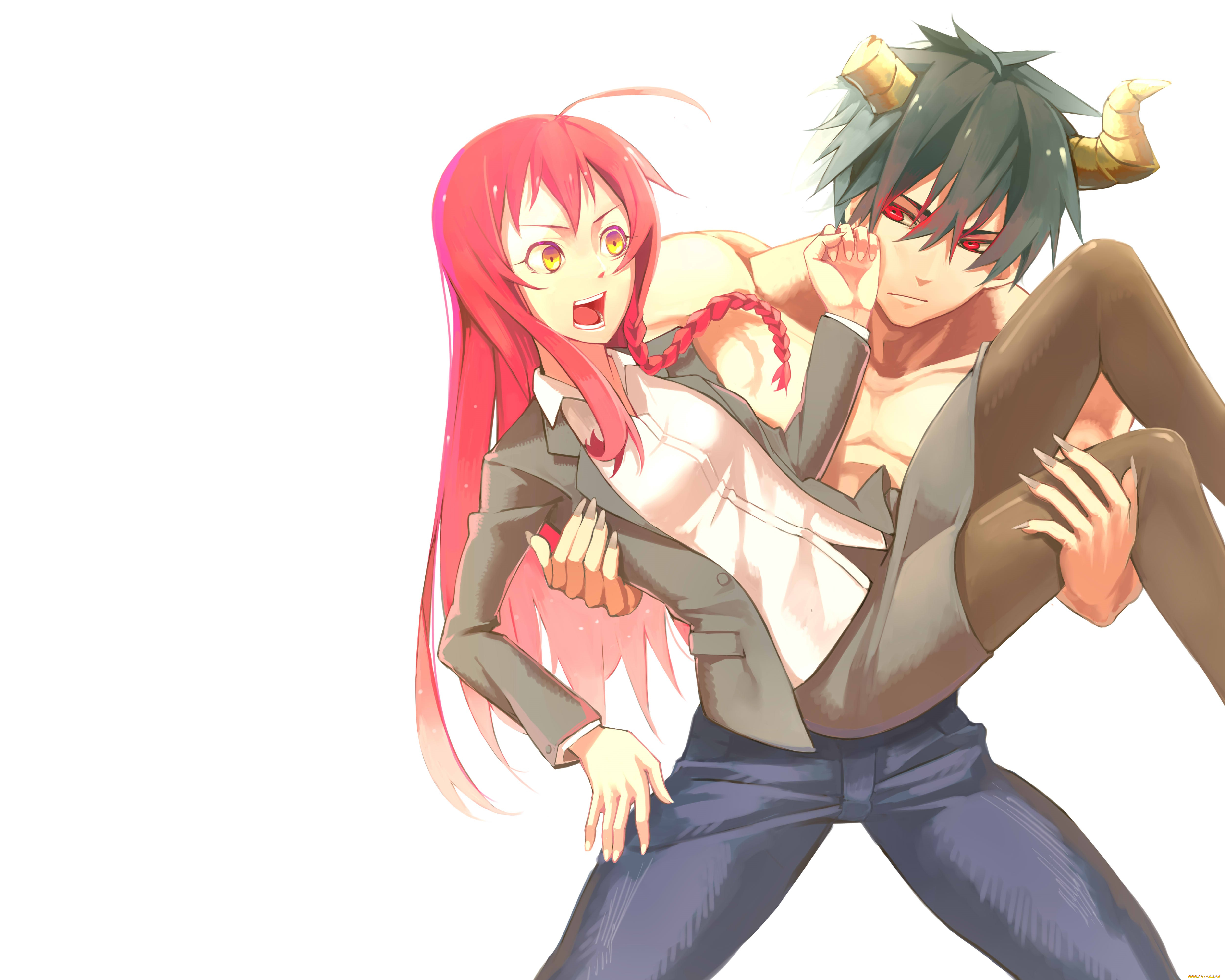 аниме, hataraku, maou-sama, девушка, демон