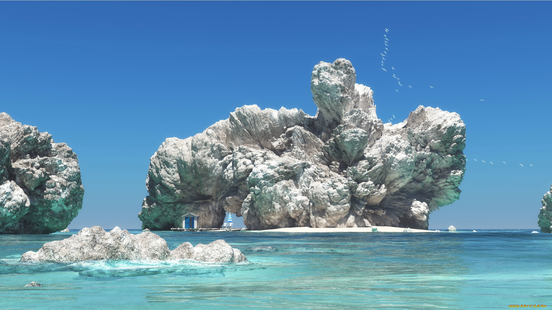 3д, графика, природа, , nature, скалы, море