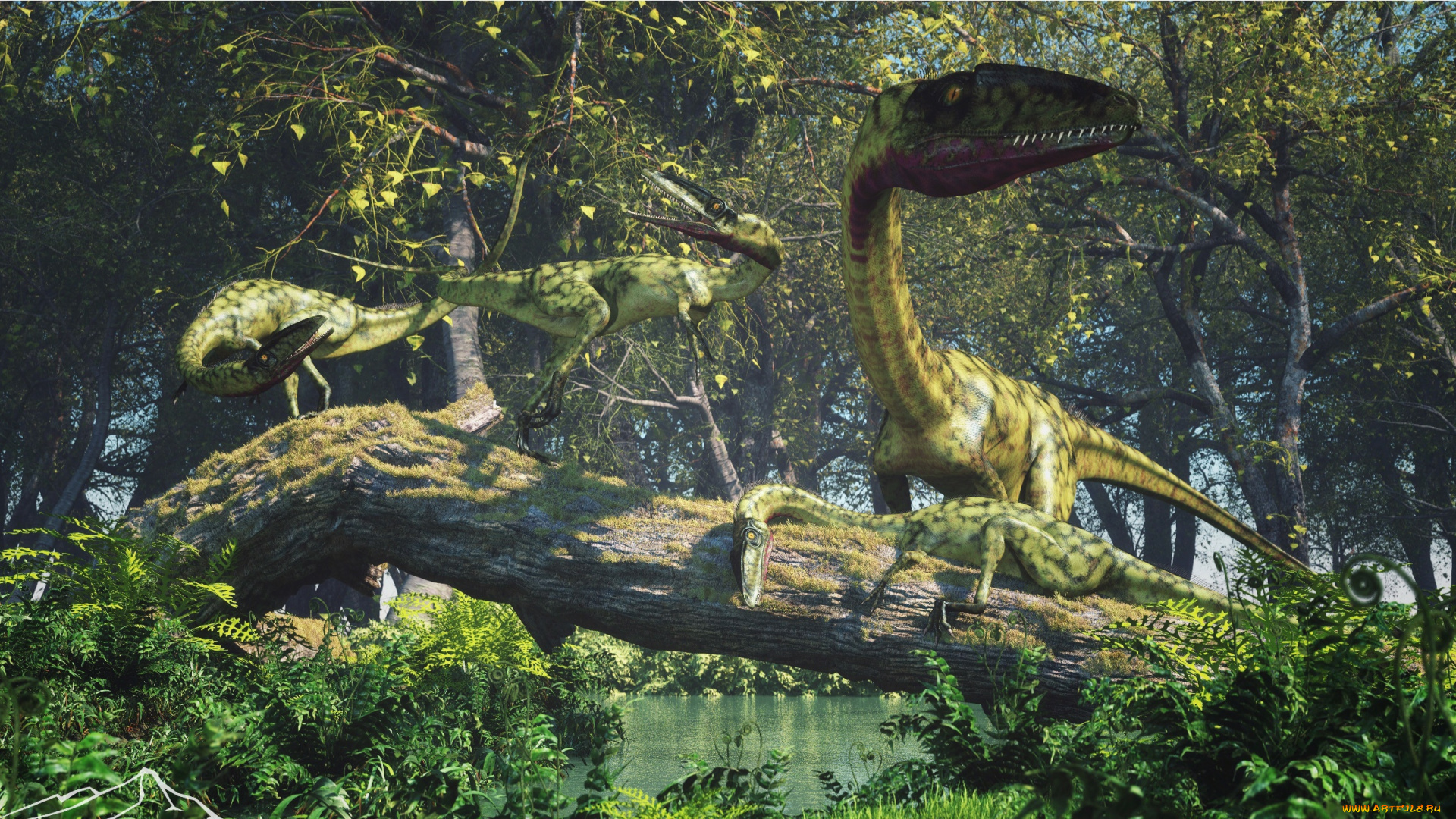 3д, графика, животные, , animals, динозавры, лес