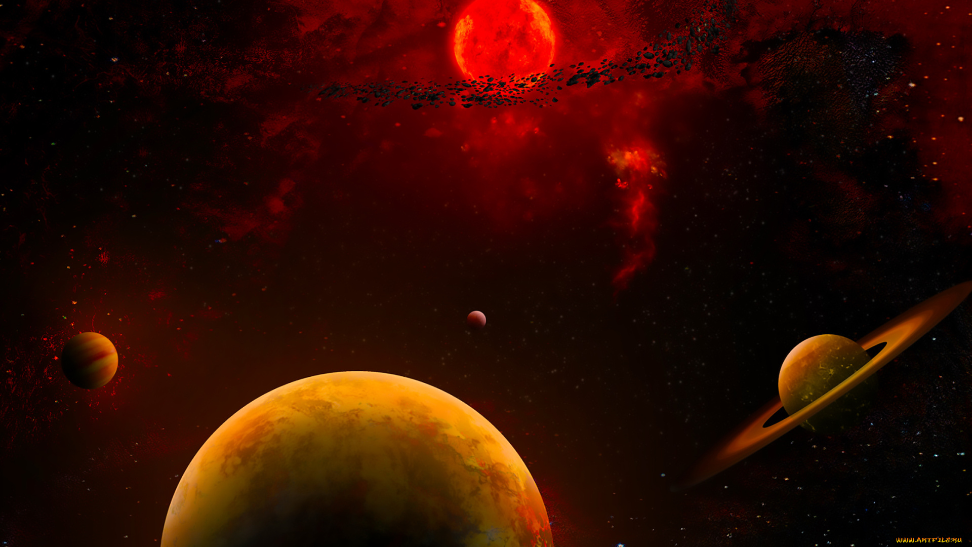 космос, арт, галактика, звезды, вселенная, планеты