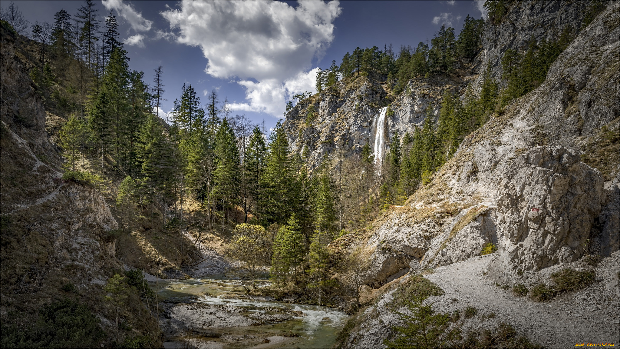 природа, водопады, лес, река, водопад