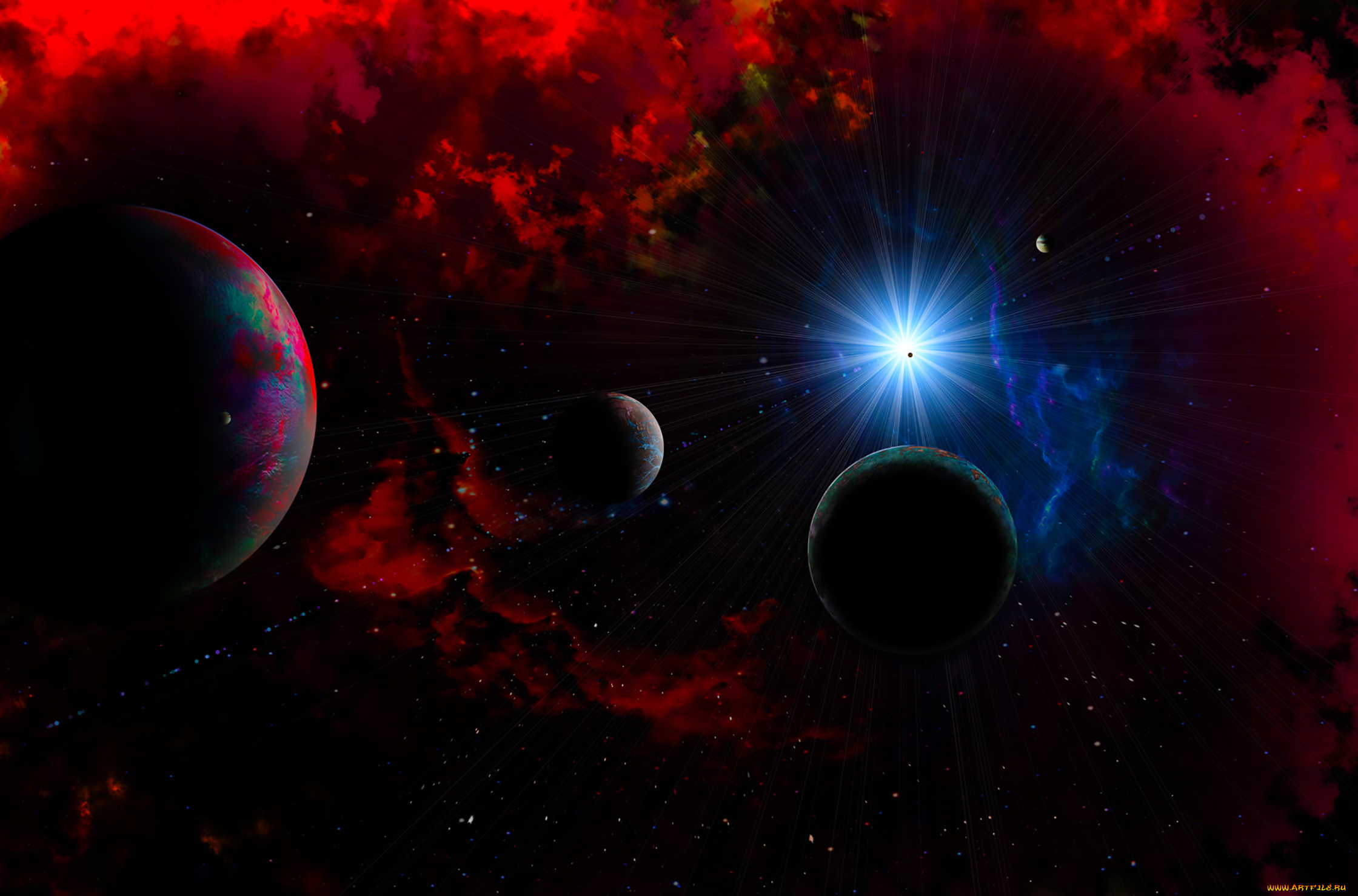 космос, арт, вселенная, планеты, галактика, звезды