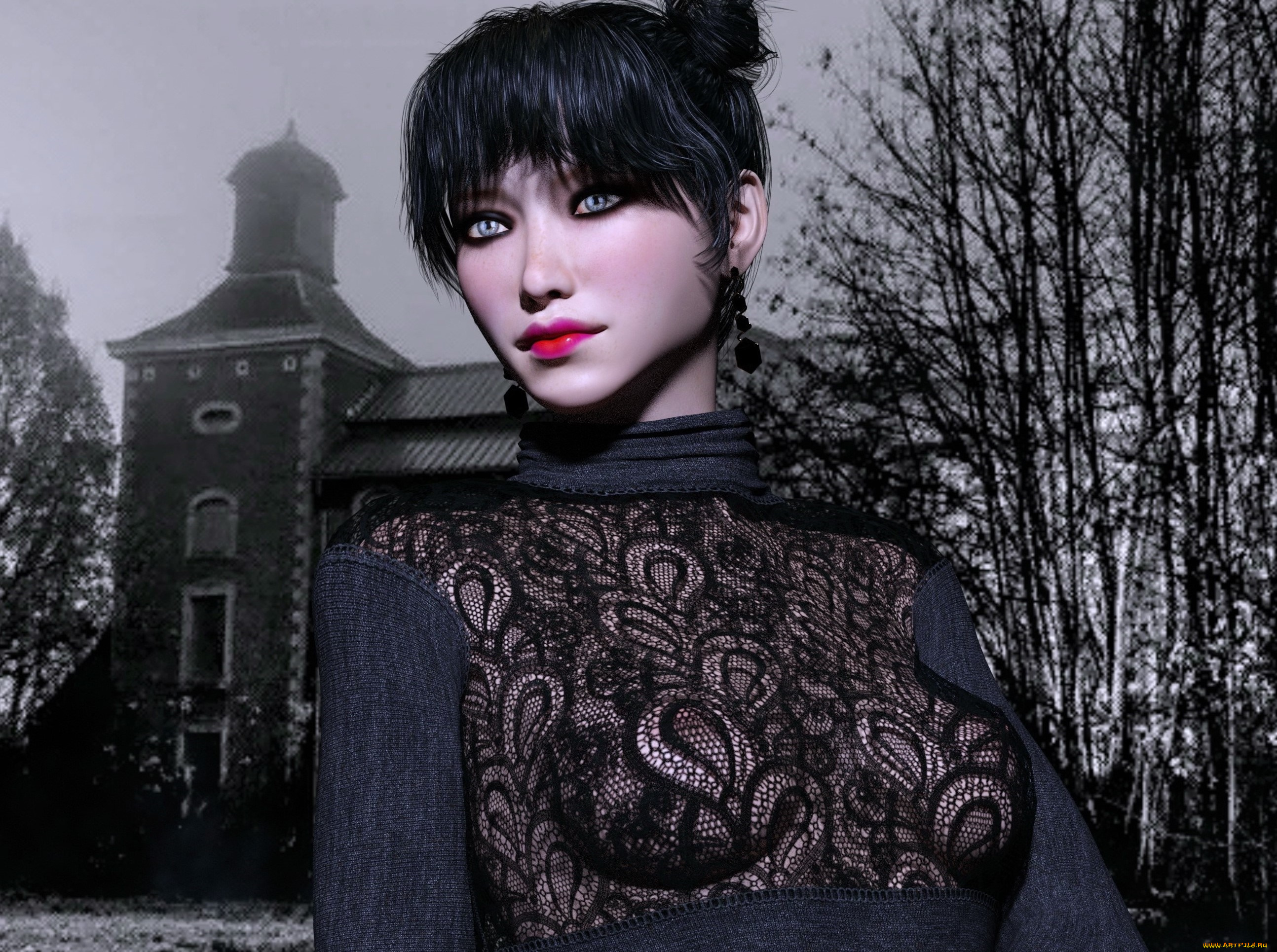 3д, графика, люди, , people, девушка, взгляд, фон