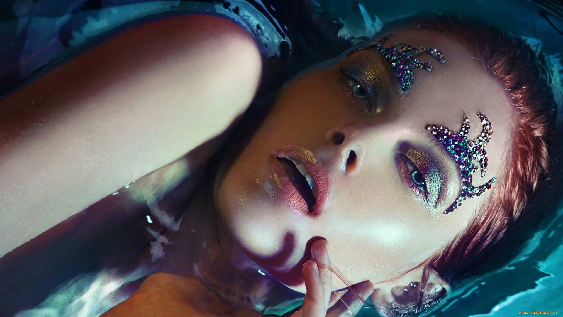 девушки, -unsort, , лица, , портреты, лицо, вода, макияж, стразы