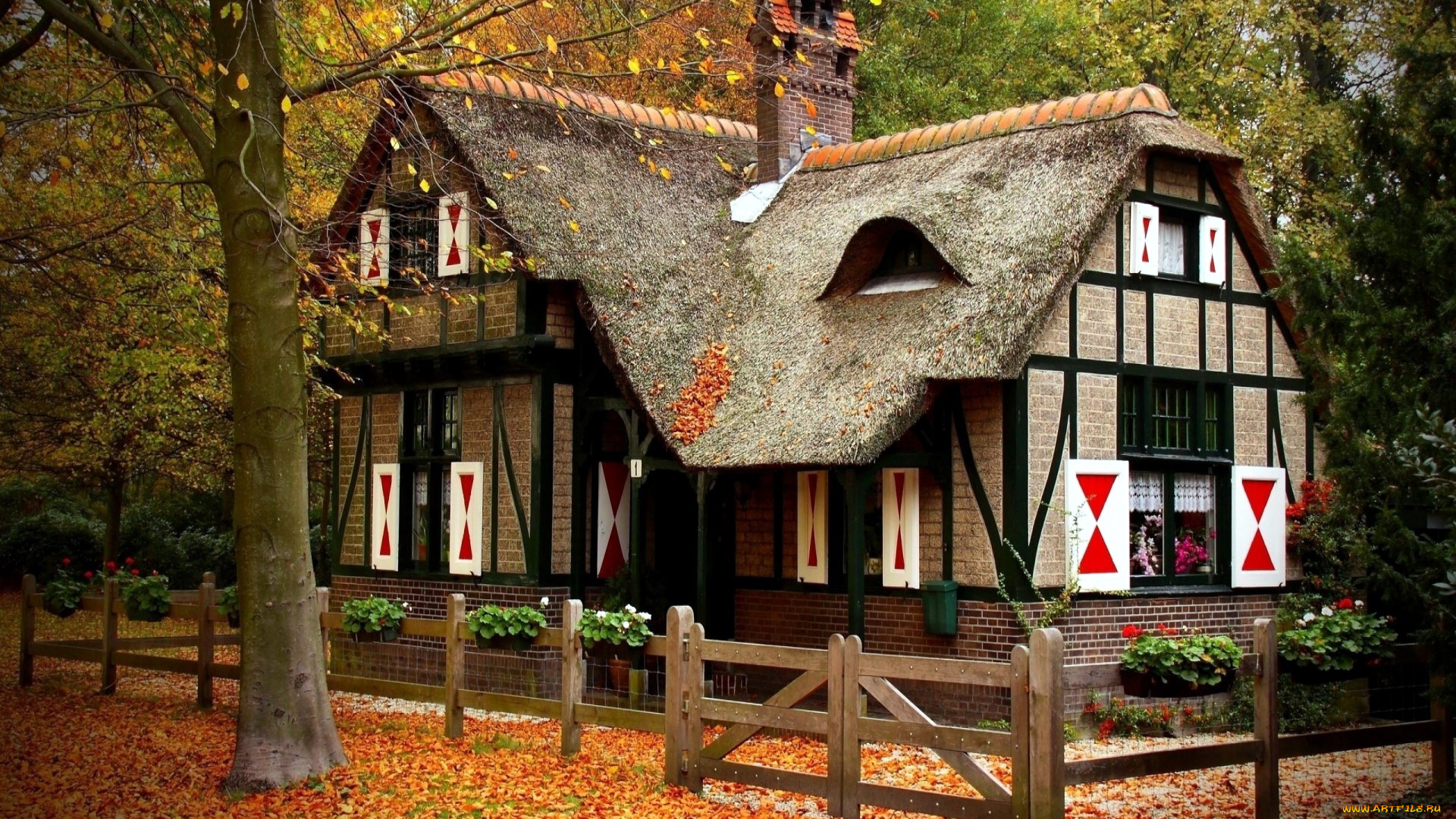 города, -, здания, , дома, коттедж, осень