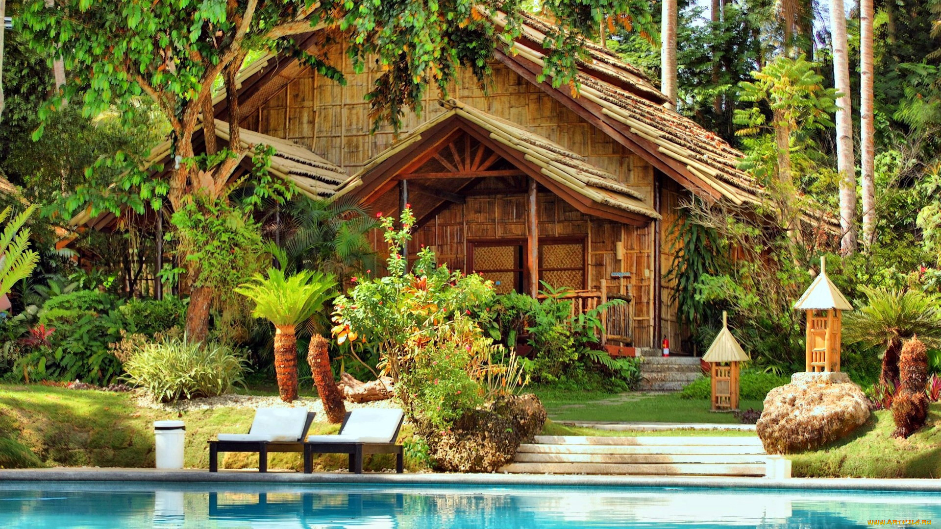 города, -, здания, , дома, тропики, бунгало