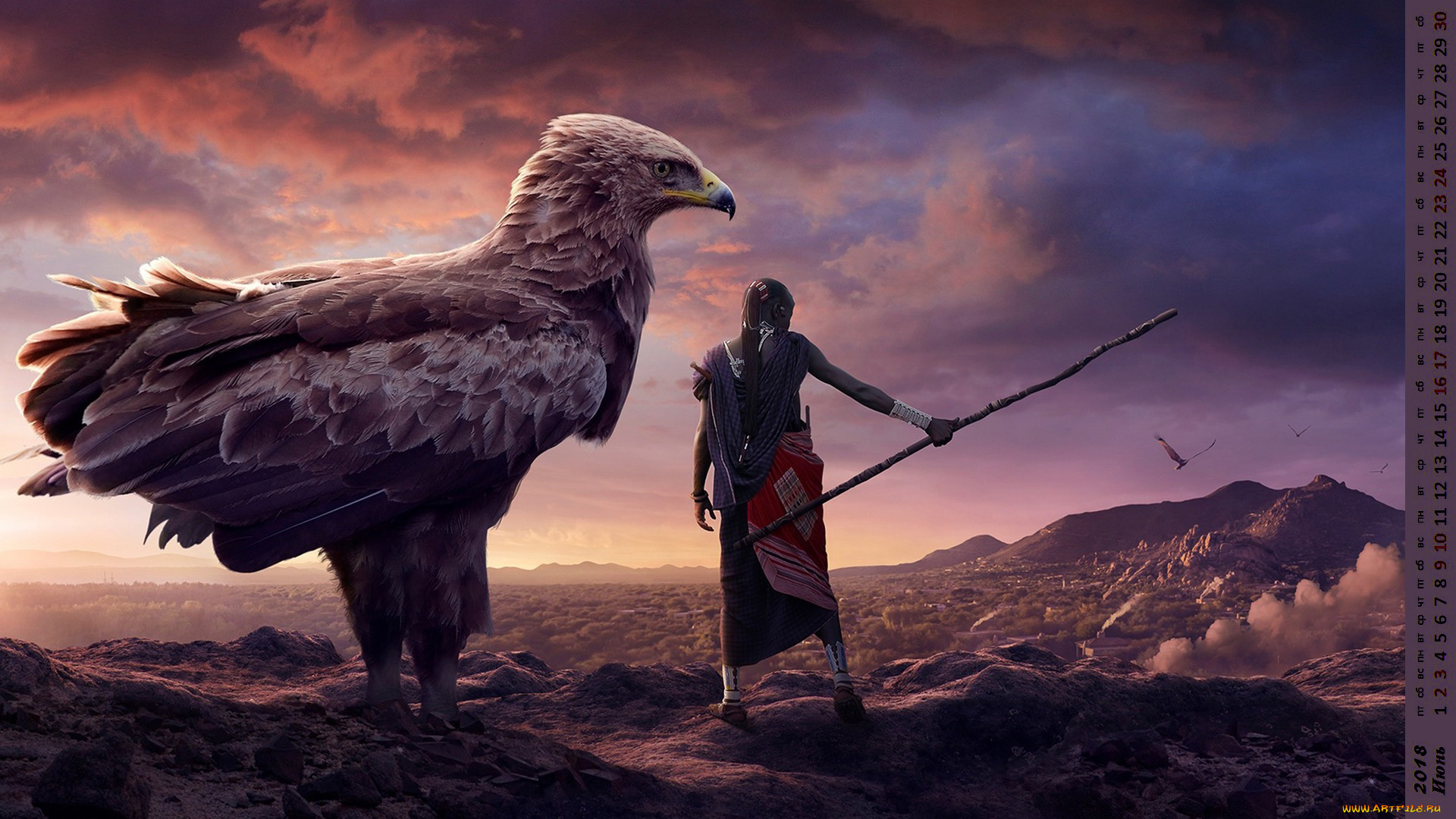календари, фэнтези, птица, человек, существо