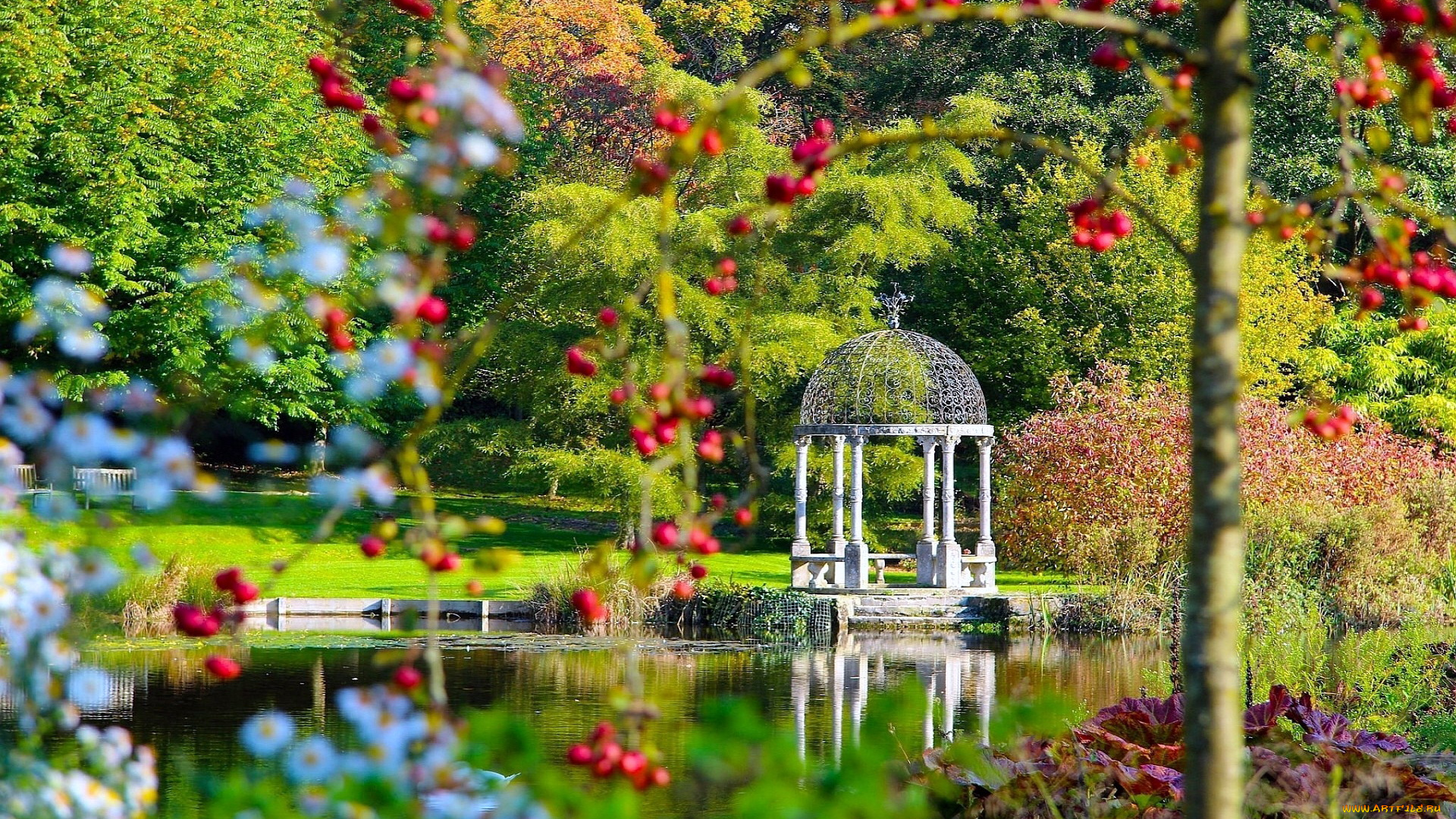 природа, парк, беседка