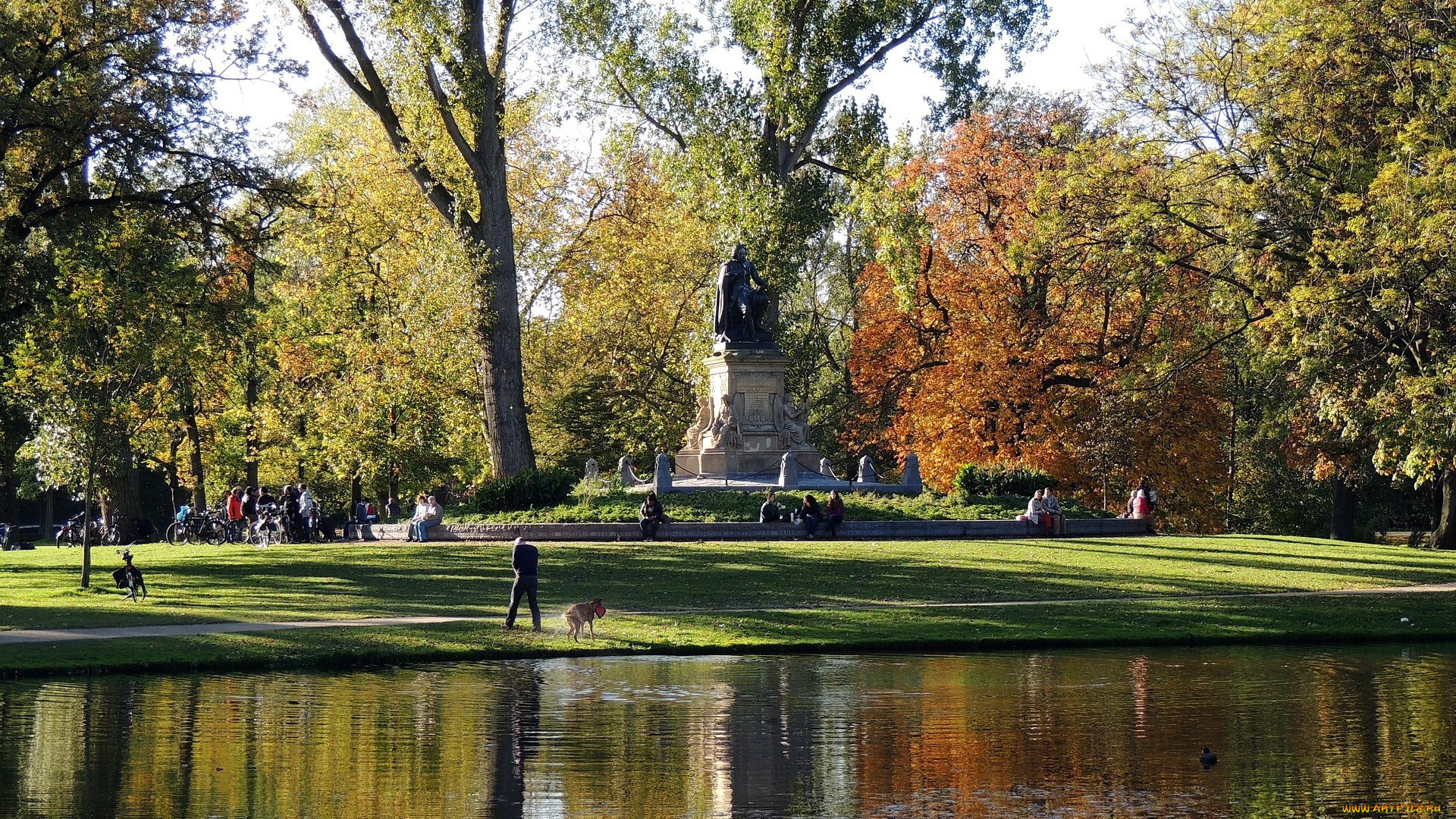 природа, парк, памятник, пруд