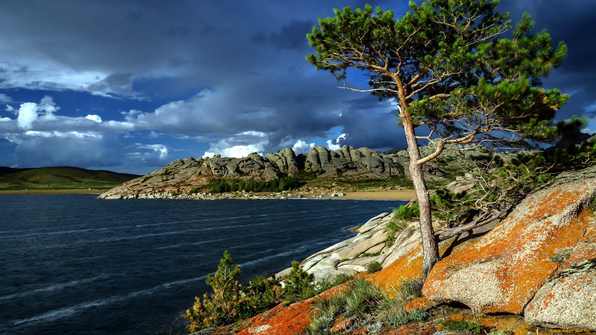 природа, побережье, тучи