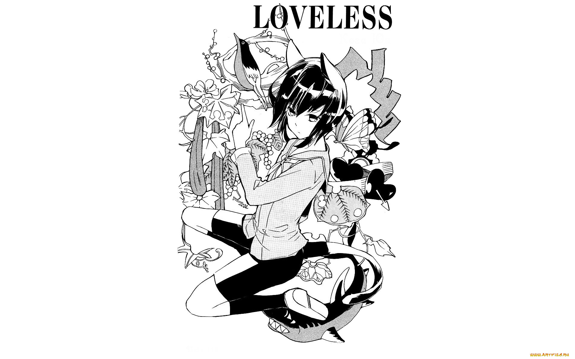 аниме, loveless, нелюбимый, птица, ушки, хвост, аояги, рицка