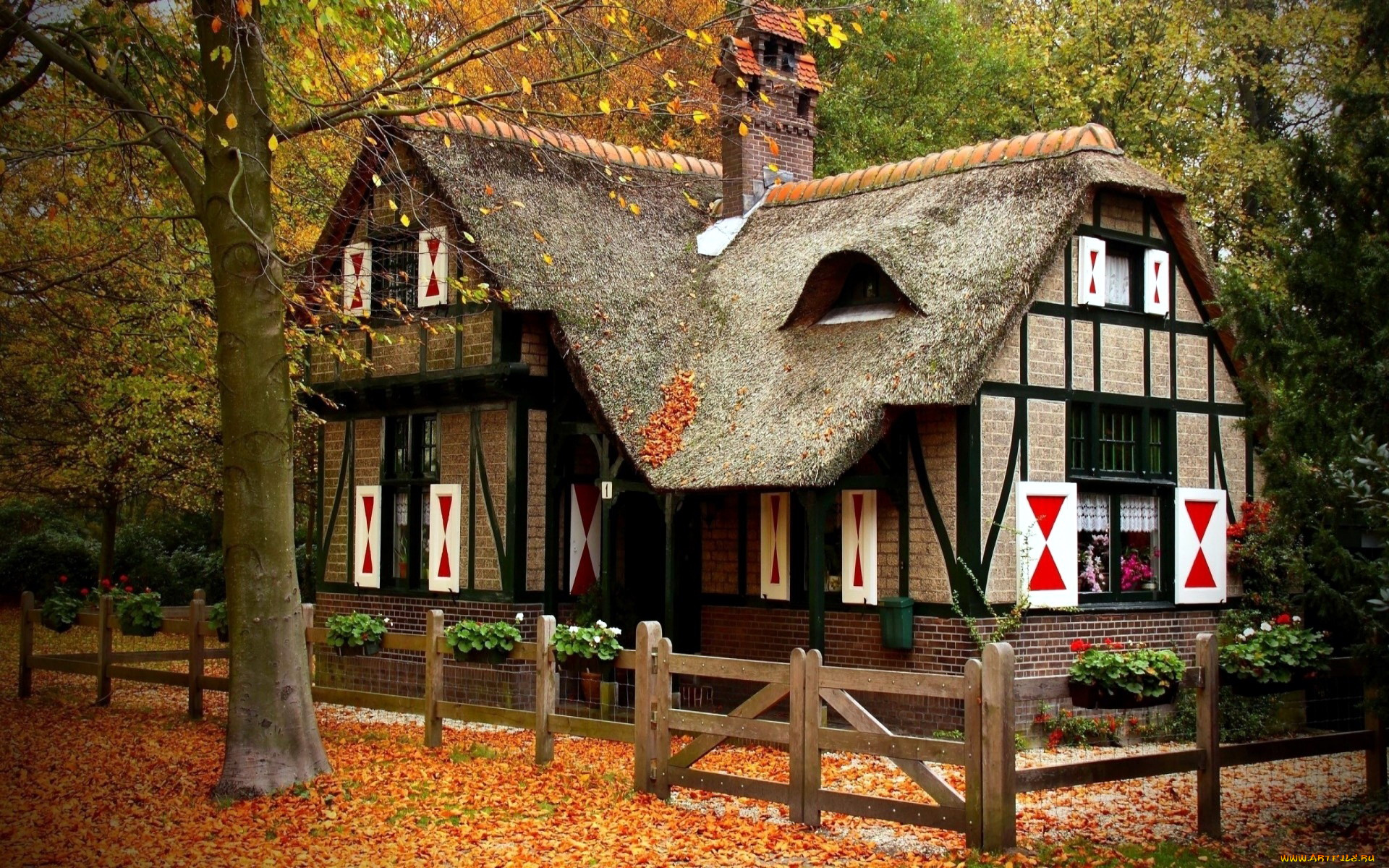 города, -, здания, , дома, коттедж, осень