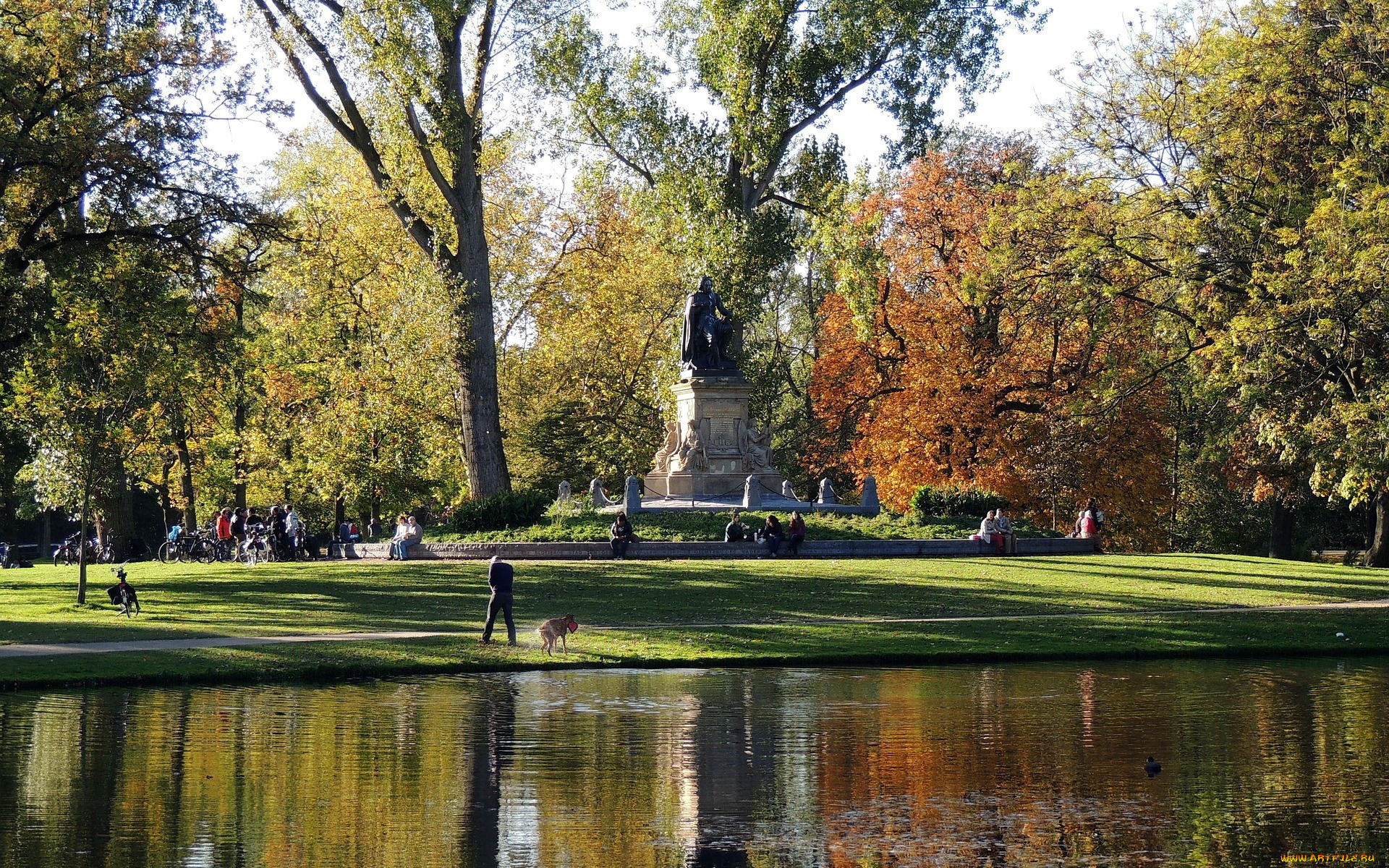 природа, парк, памятник, пруд