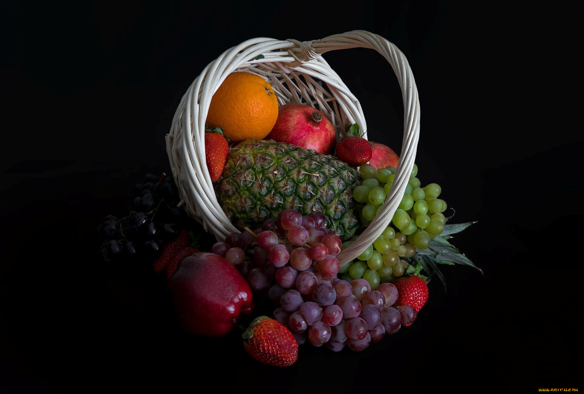 еда, фрукты, , ягоды, яблоки, апельсин, гранат, клубника, натюрморт, виноград, ананас