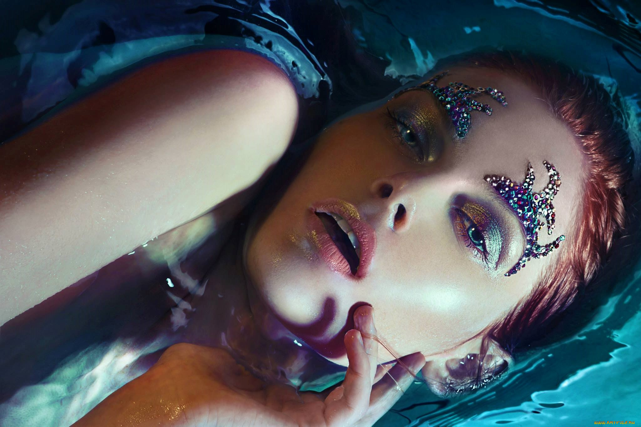 девушки, -unsort, , лица, , портреты, лицо, вода, макияж, стразы