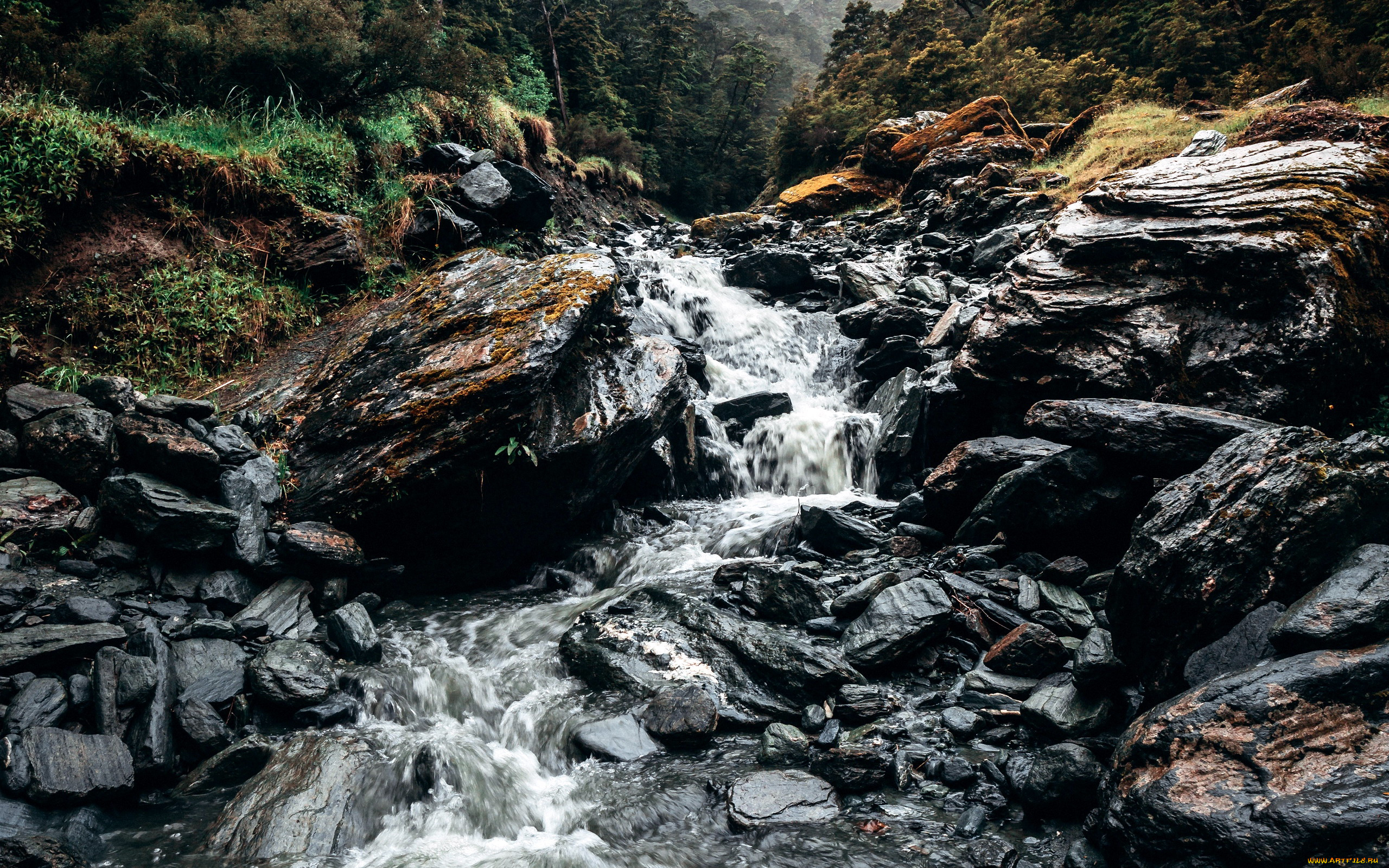 природа, водопады, вода, камни