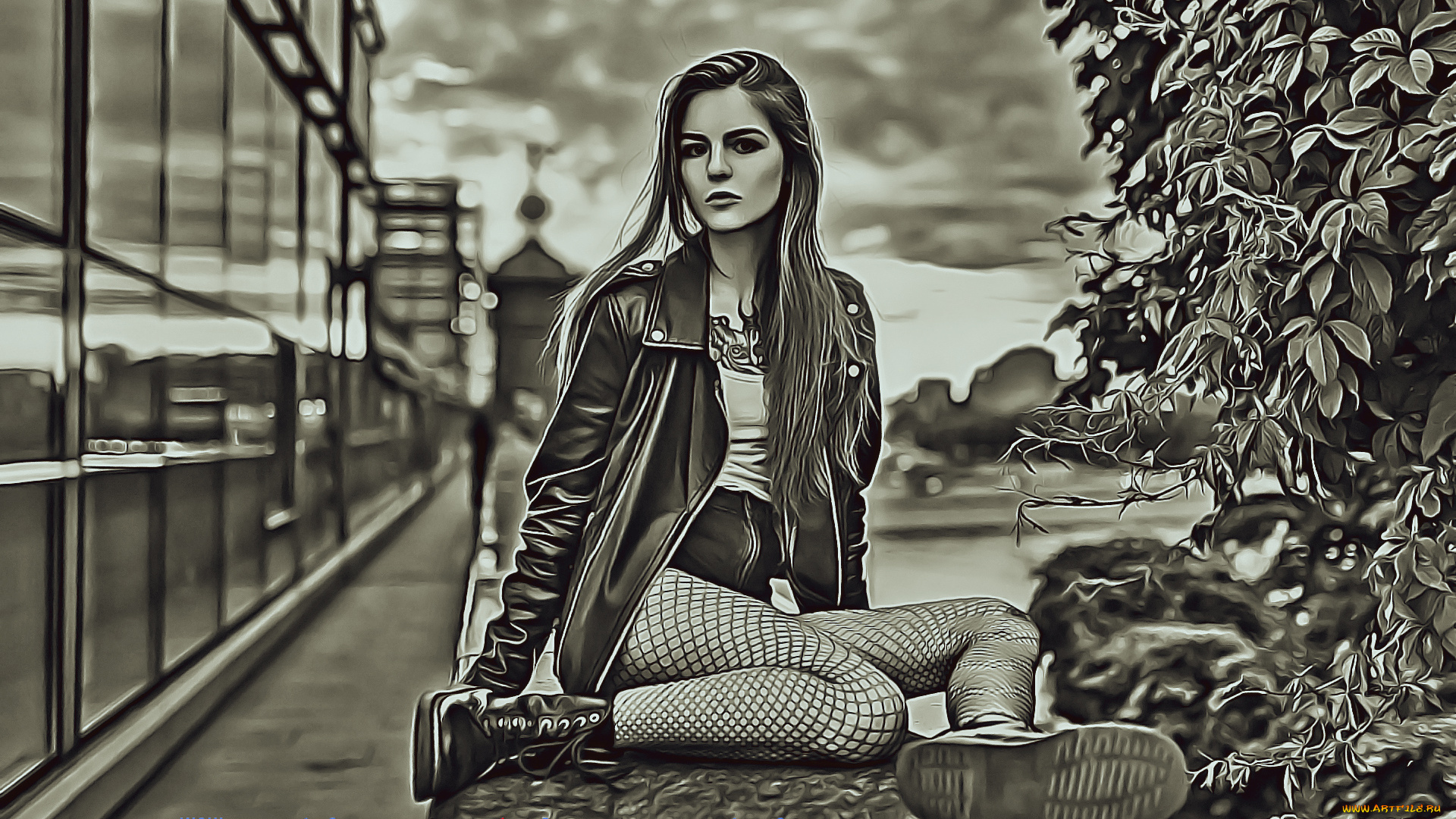 календари, компьютерный, дизайн, calendar, дерево, сидеть, город, девушка