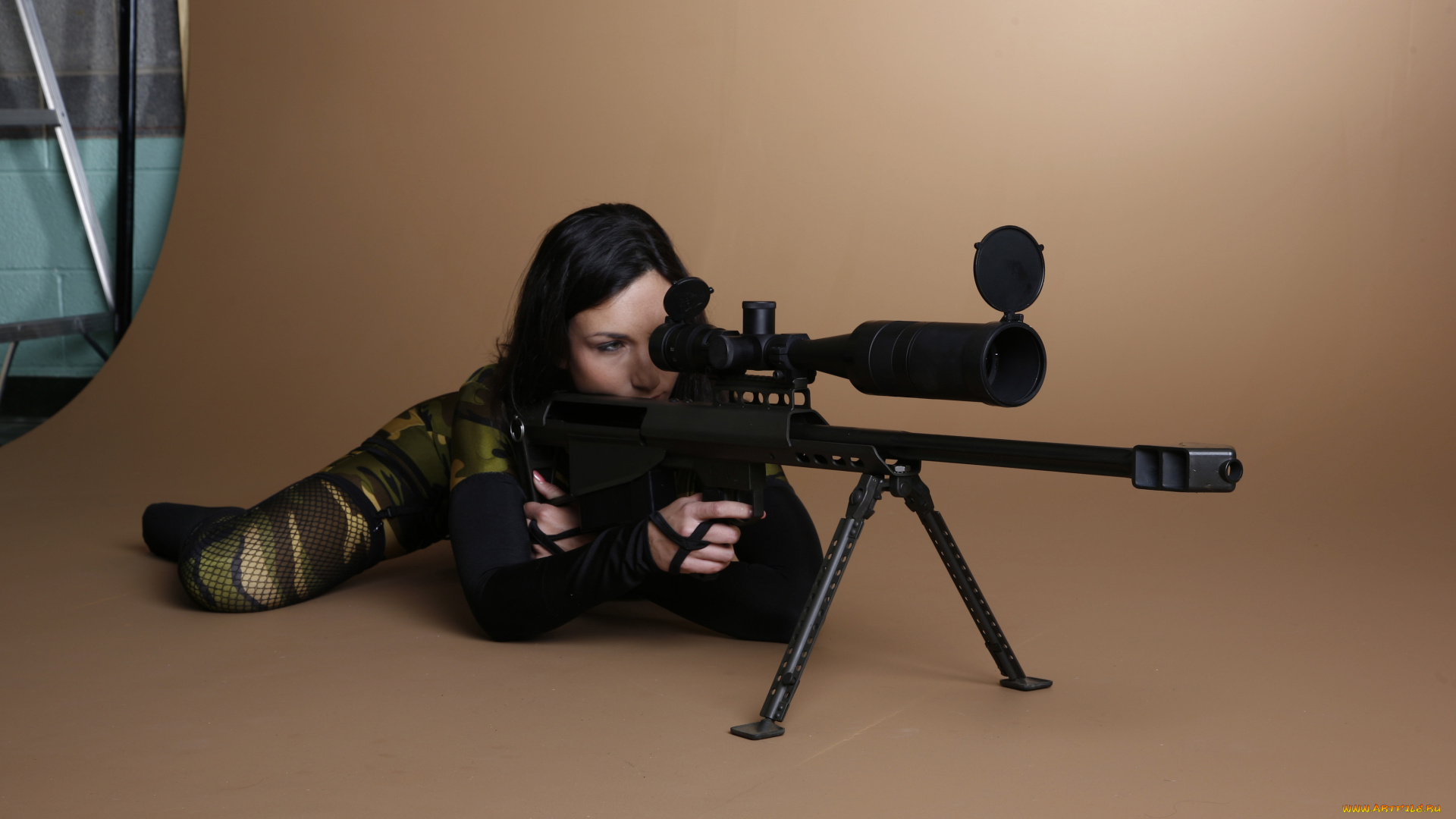 девушки, -, девушки, с, оружием, девушка, фон, винтовка, униформа