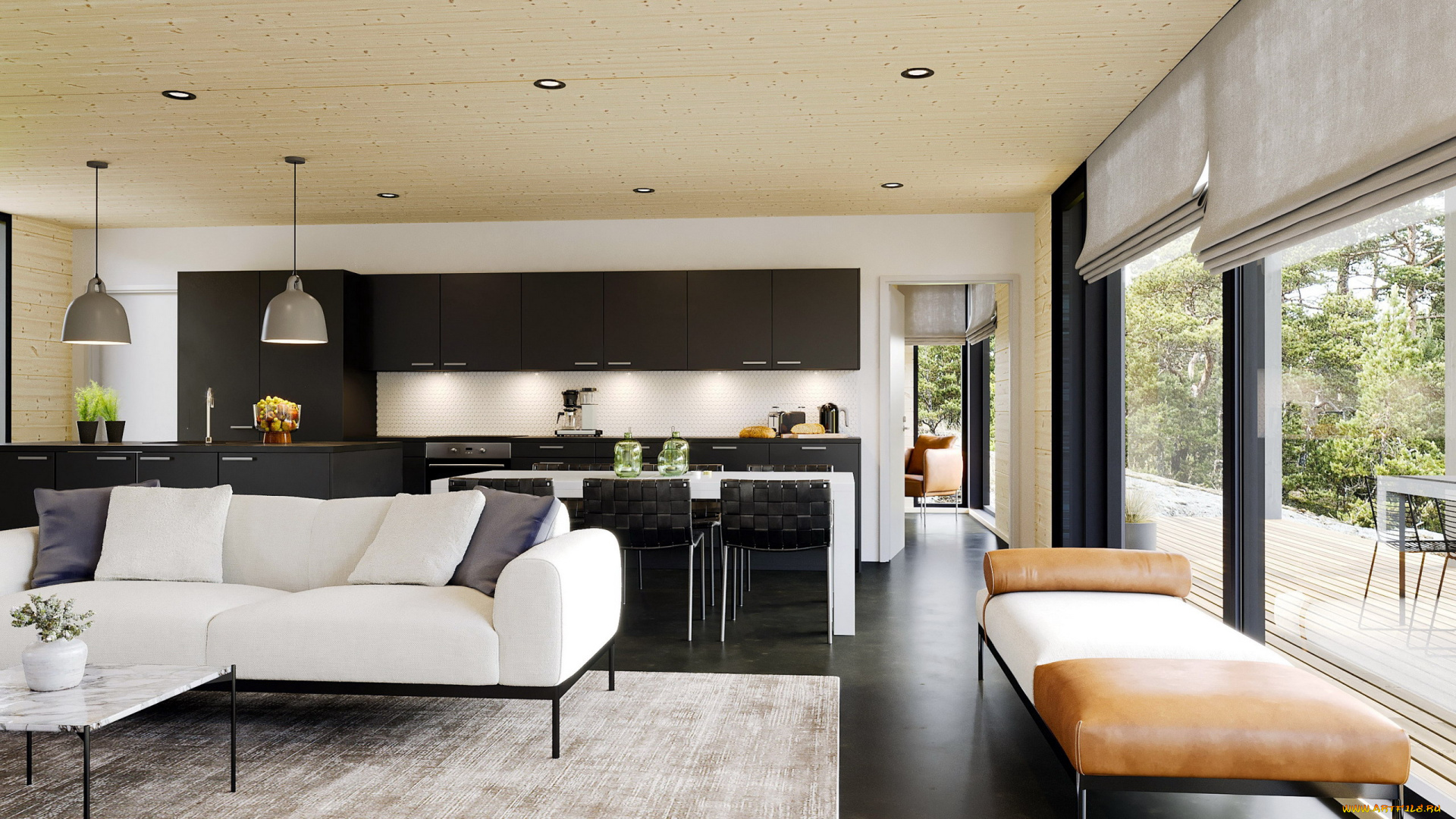 интерьер, кухня, холодильник, плита, мягкий, уголок