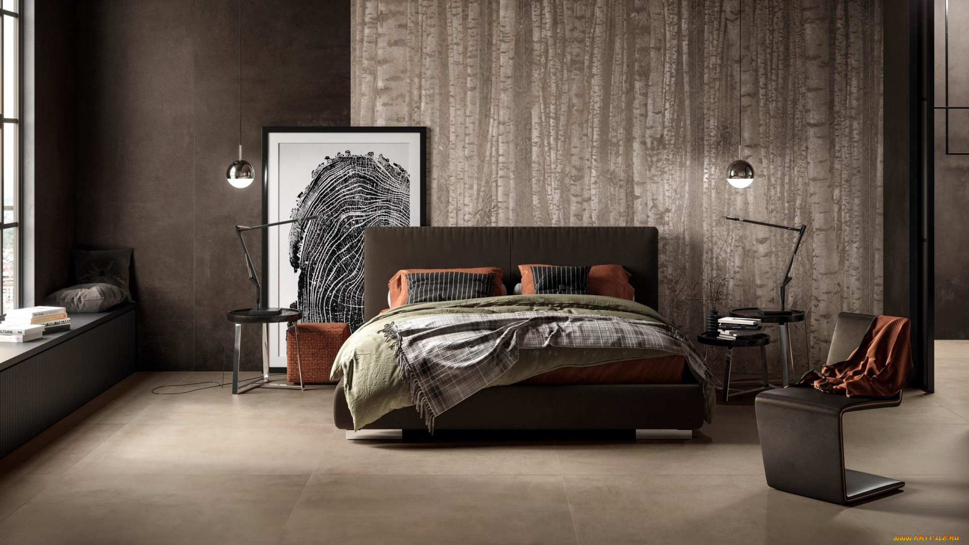 интерьер, спальня, кровать, подушки, картина
