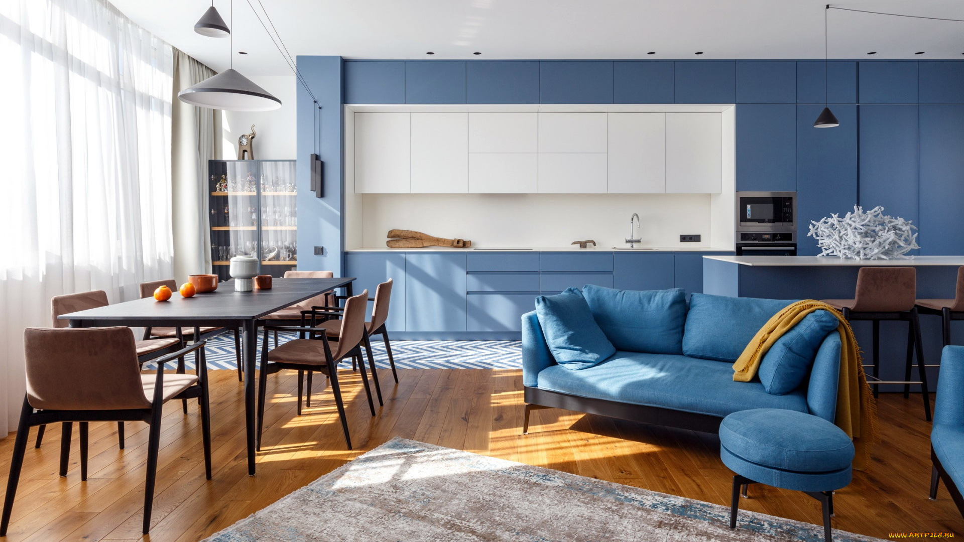 интерьер, столовая, стол, стулья, диван