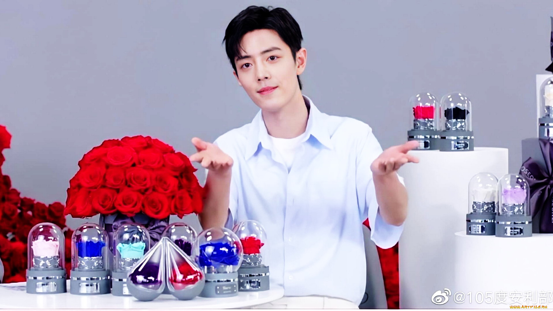 мужчины, xiao, zhan, актер, розы, колбы, презентация