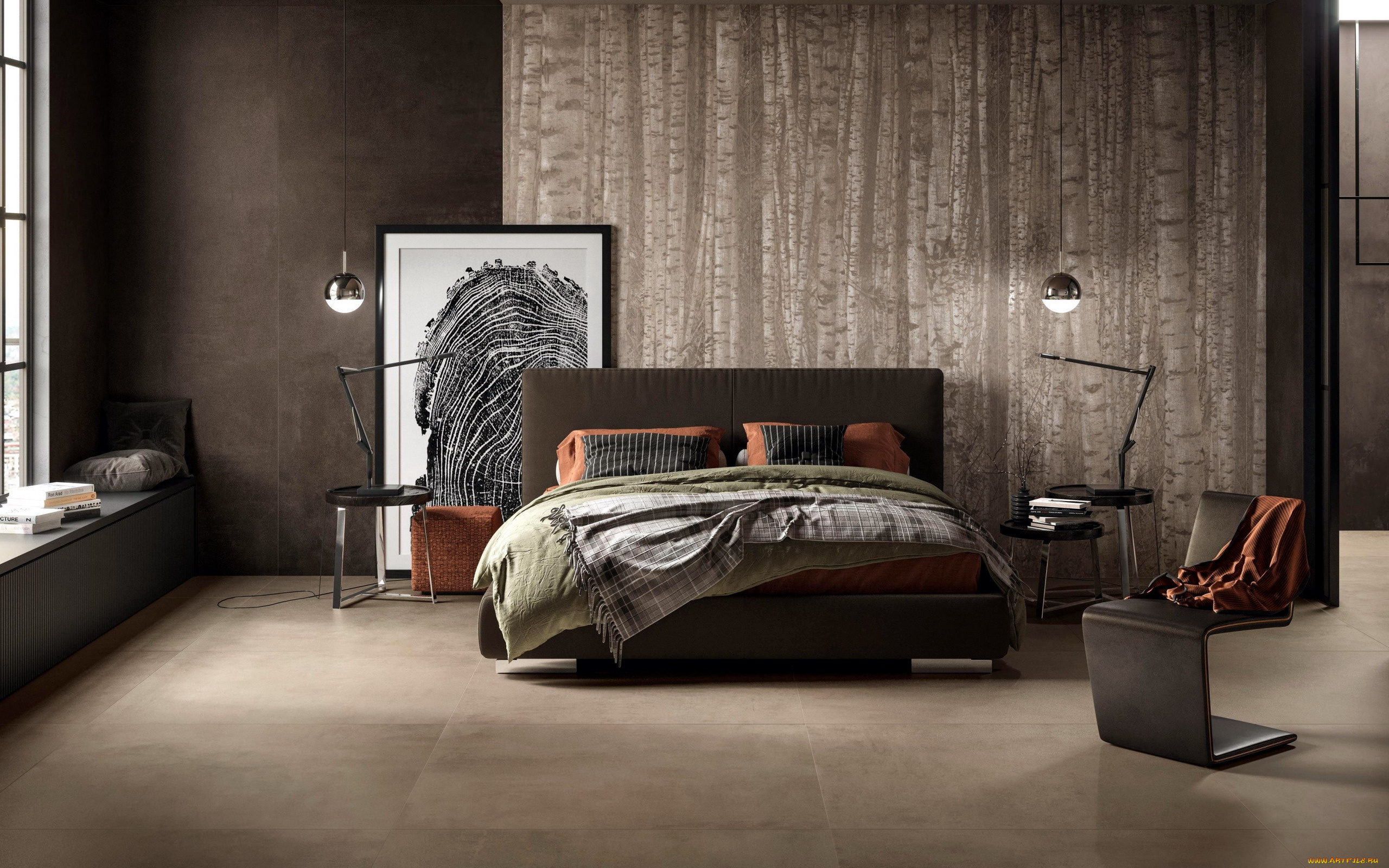 интерьер, спальня, кровать, подушки, картина