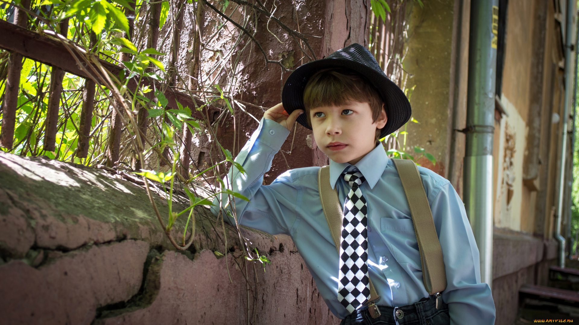 разное, люди, мальчик, шляпа, забор