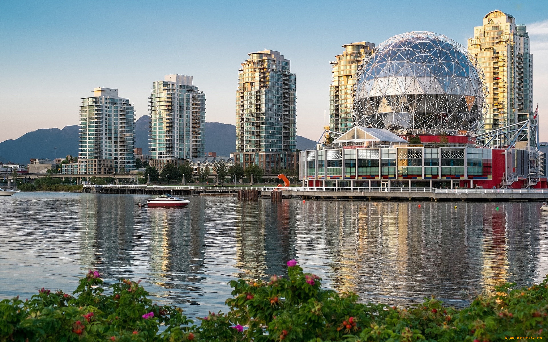 города, ванкувер, , канада, река, небоскребы
