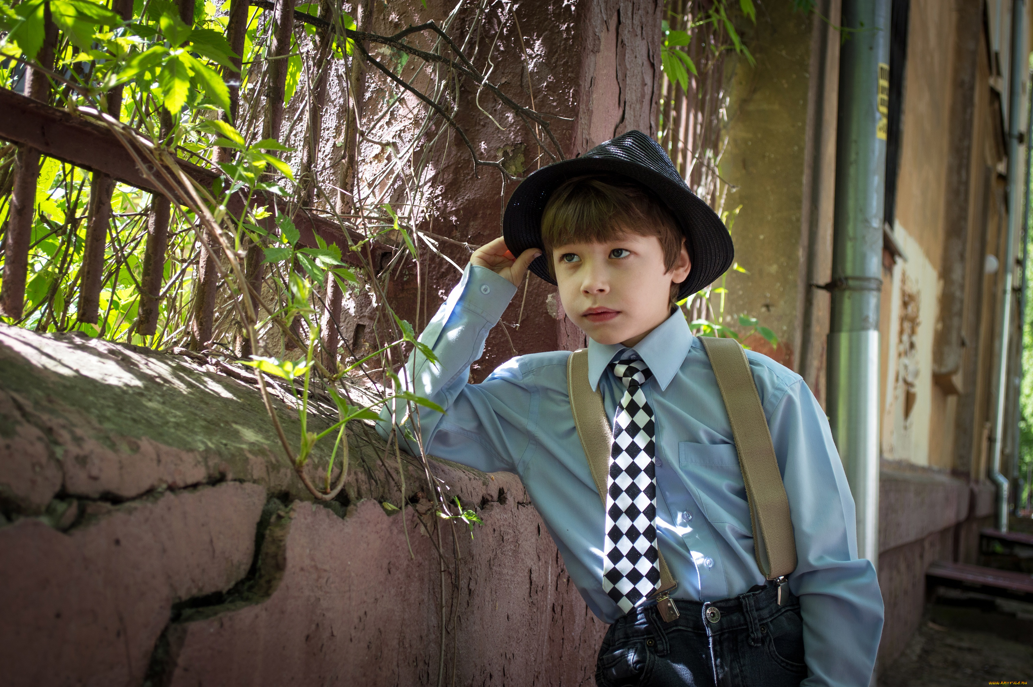 разное, люди, мальчик, шляпа, забор