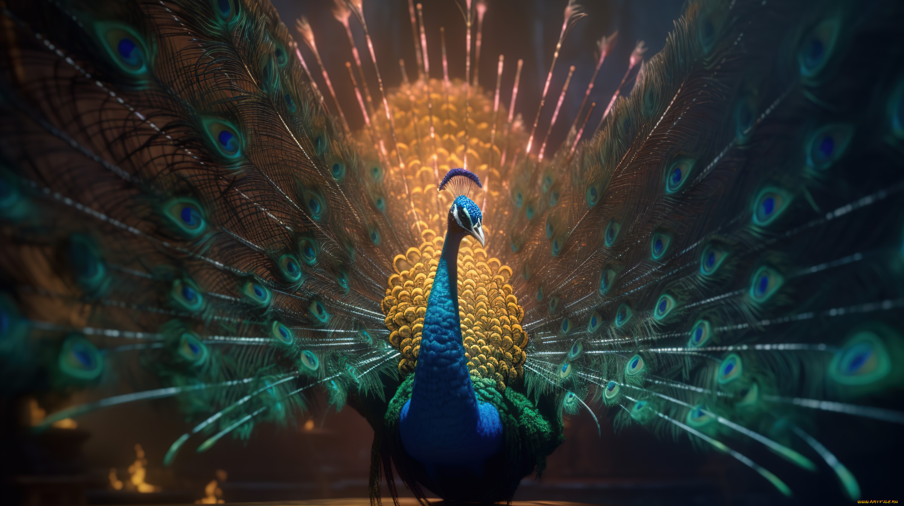 рисованное, животные, павлин