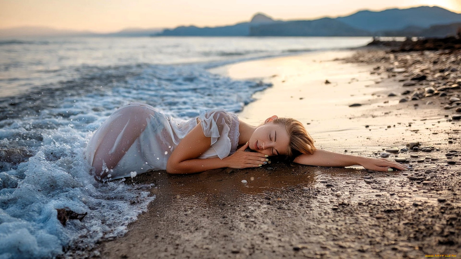 девушки, -, блондинки, , светловолосые, блондинка, платье, берег, море