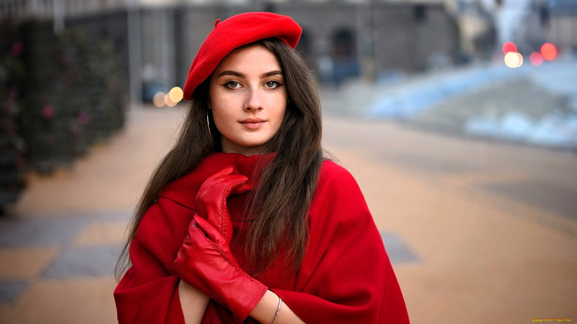 девушки, -, брюнетки, , шатенки, шатенка, берет, перчатки, пальто, улица, город