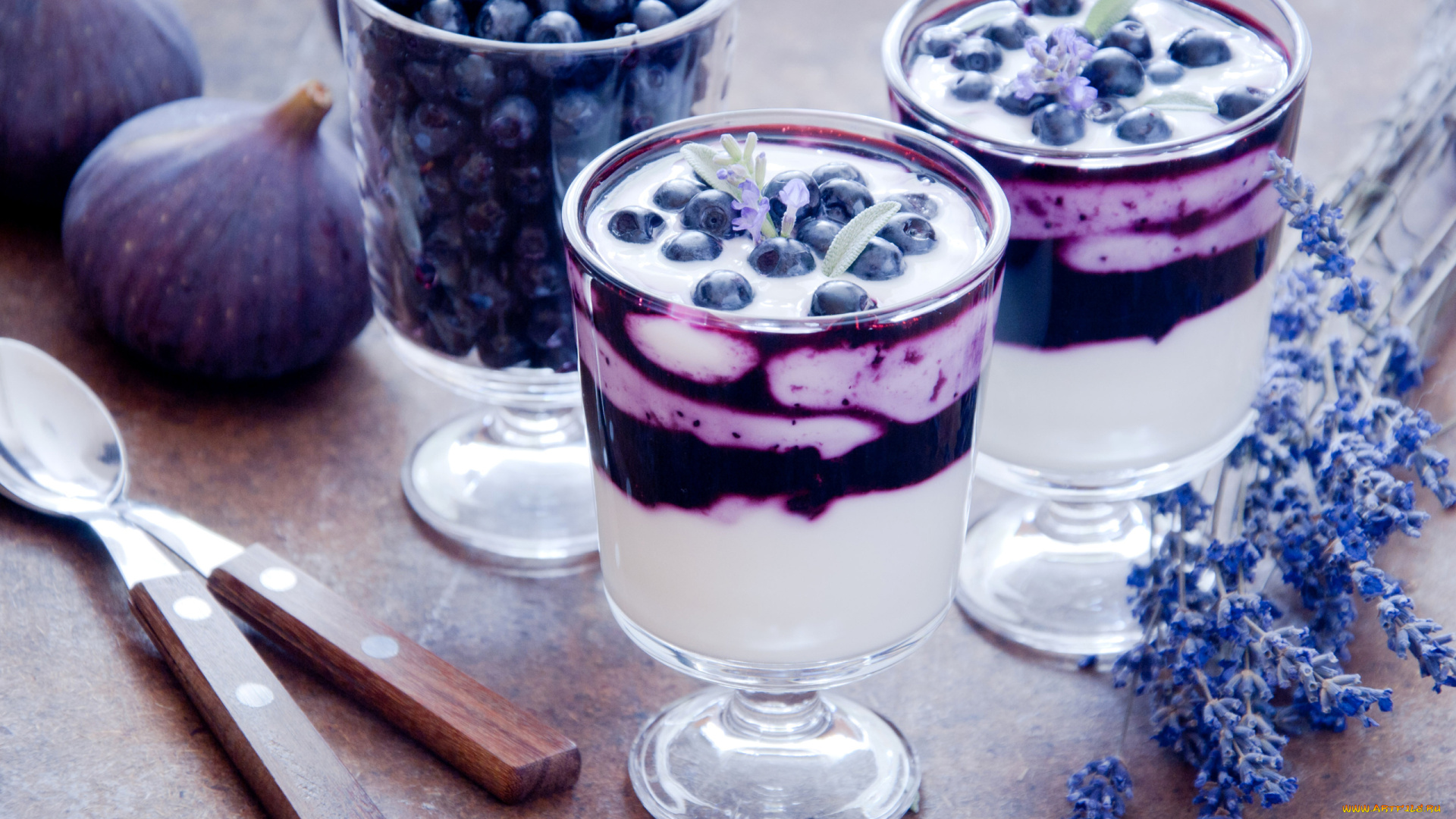 еда, мороженое, , десерты, ягоды, десерт, черника, инжир, лаванда