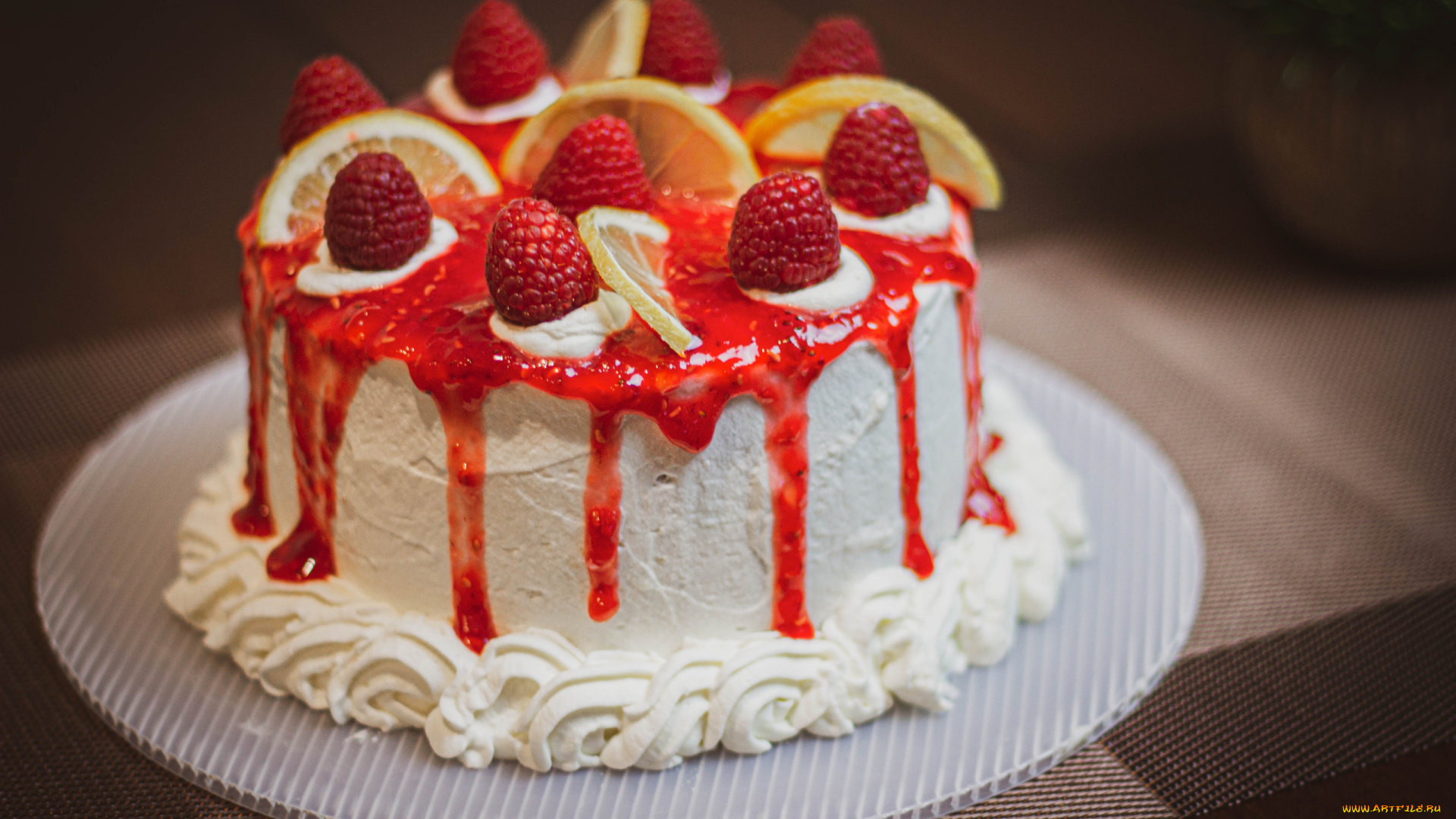 еда, торты, лимон, ягоды, малина, торт, крем