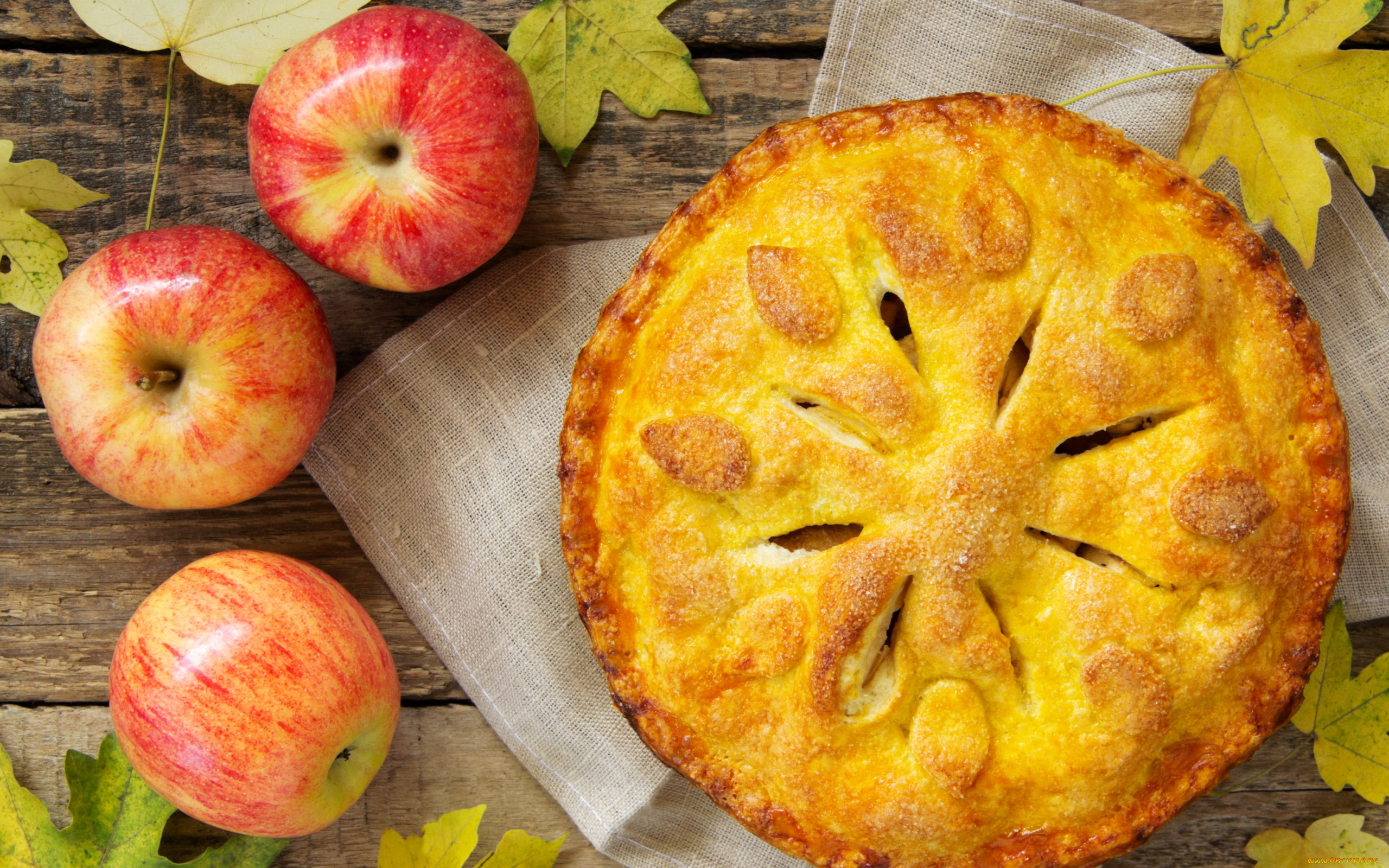 еда, пироги, яблочный, пирог, яблоки