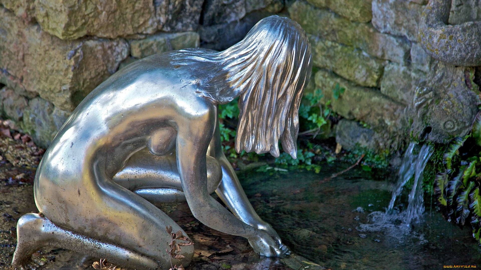города, памятники, скульптуры, арт, объекты, металлический, девушка, вода