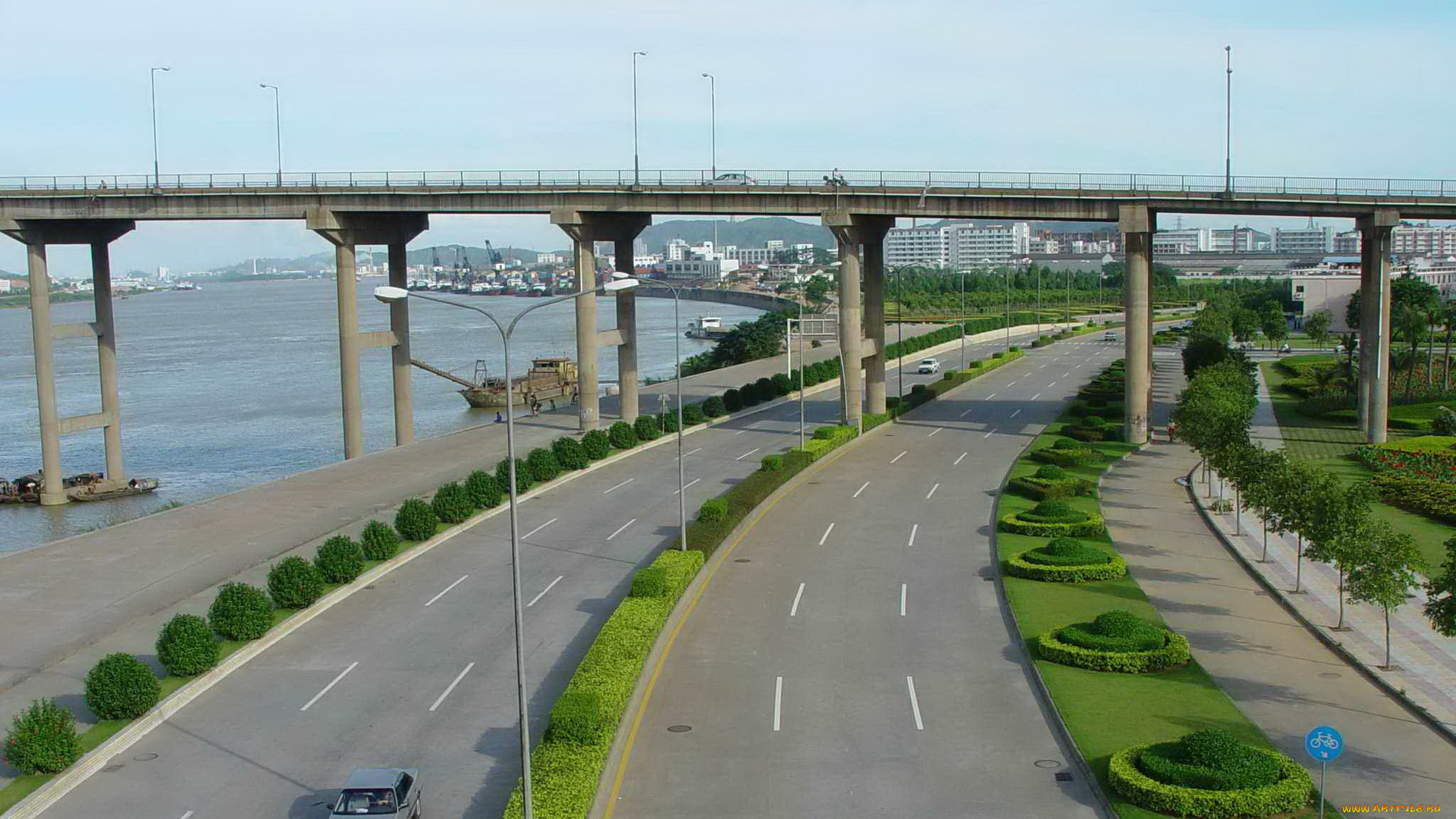 города, мосты, дорога, река, мост