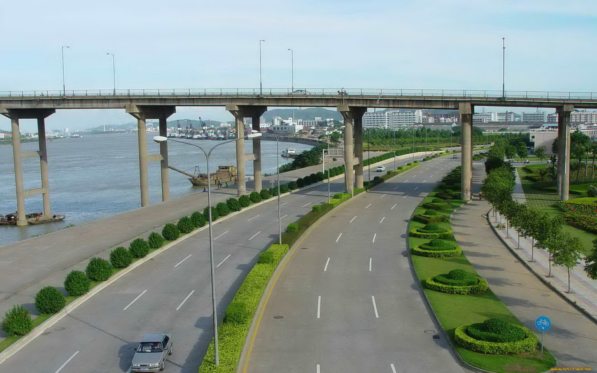 города, мосты, дорога, река, мост